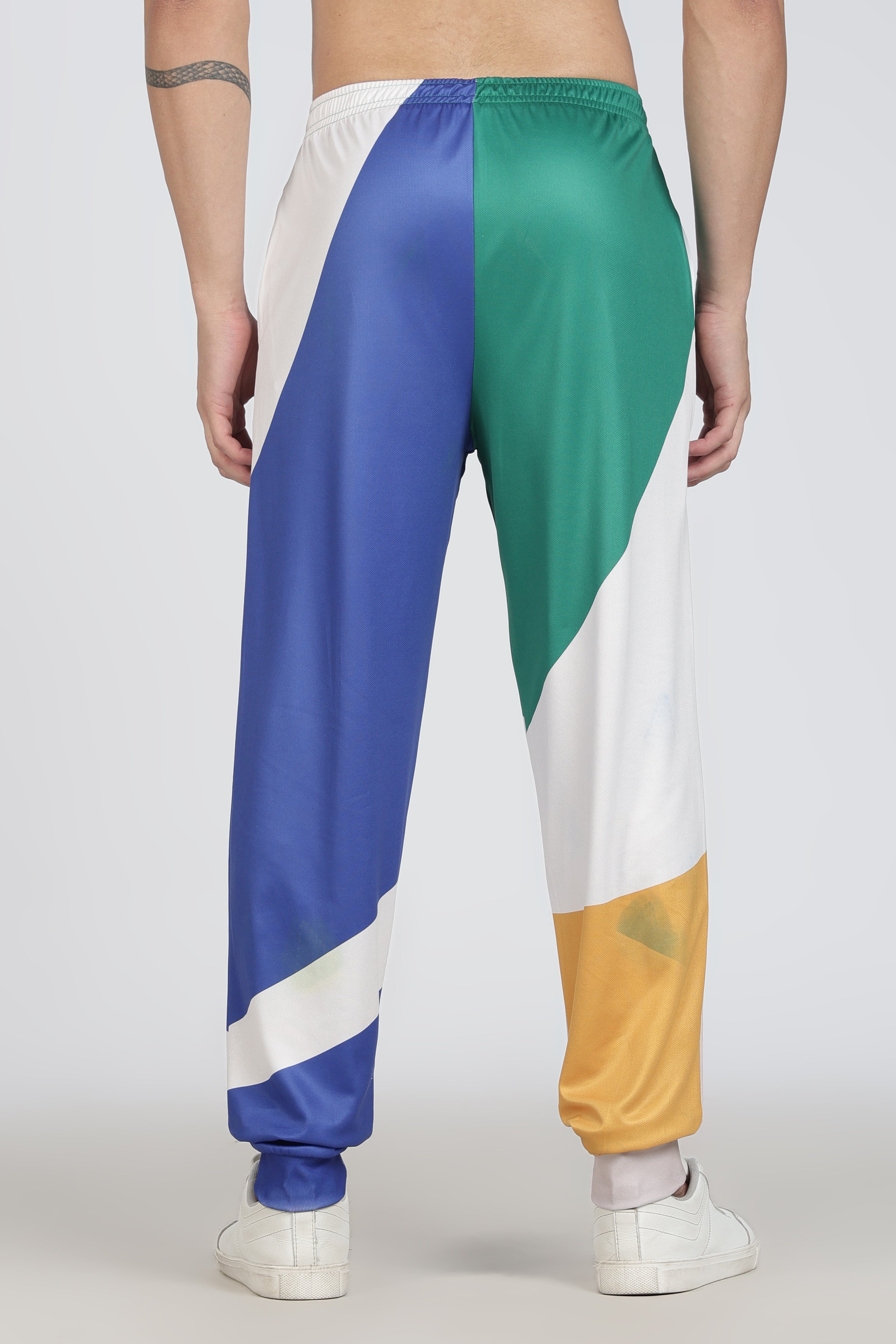 Blue White Yellow Green Colour block Active Wear Hoodie Set