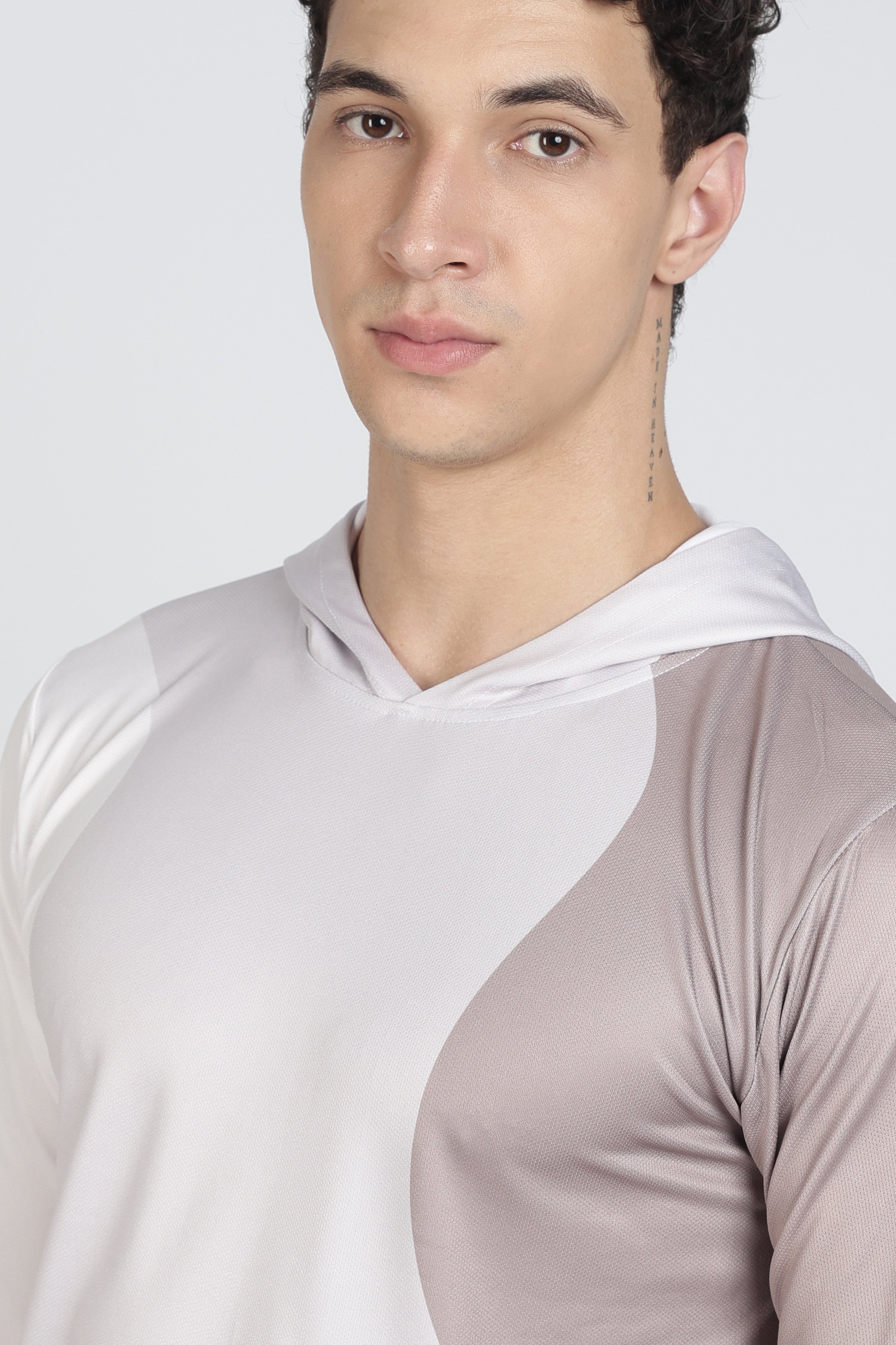 White & Beige Color block Hooded Athletic Jacket – Sporty Performance Hoodies