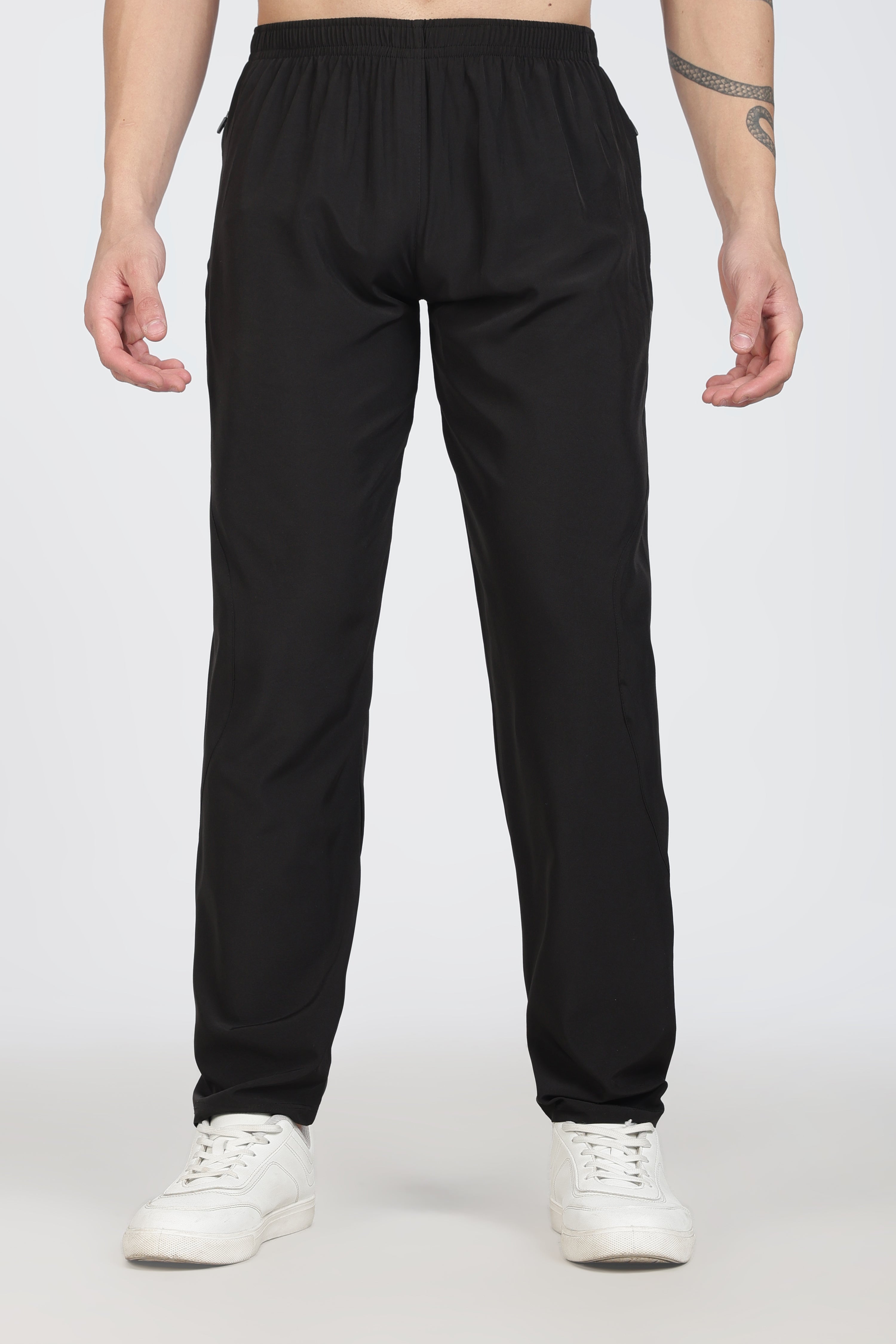 Black Athletic Track Pants – Breathable Elastic Waist Joggers with Zipper Pocket