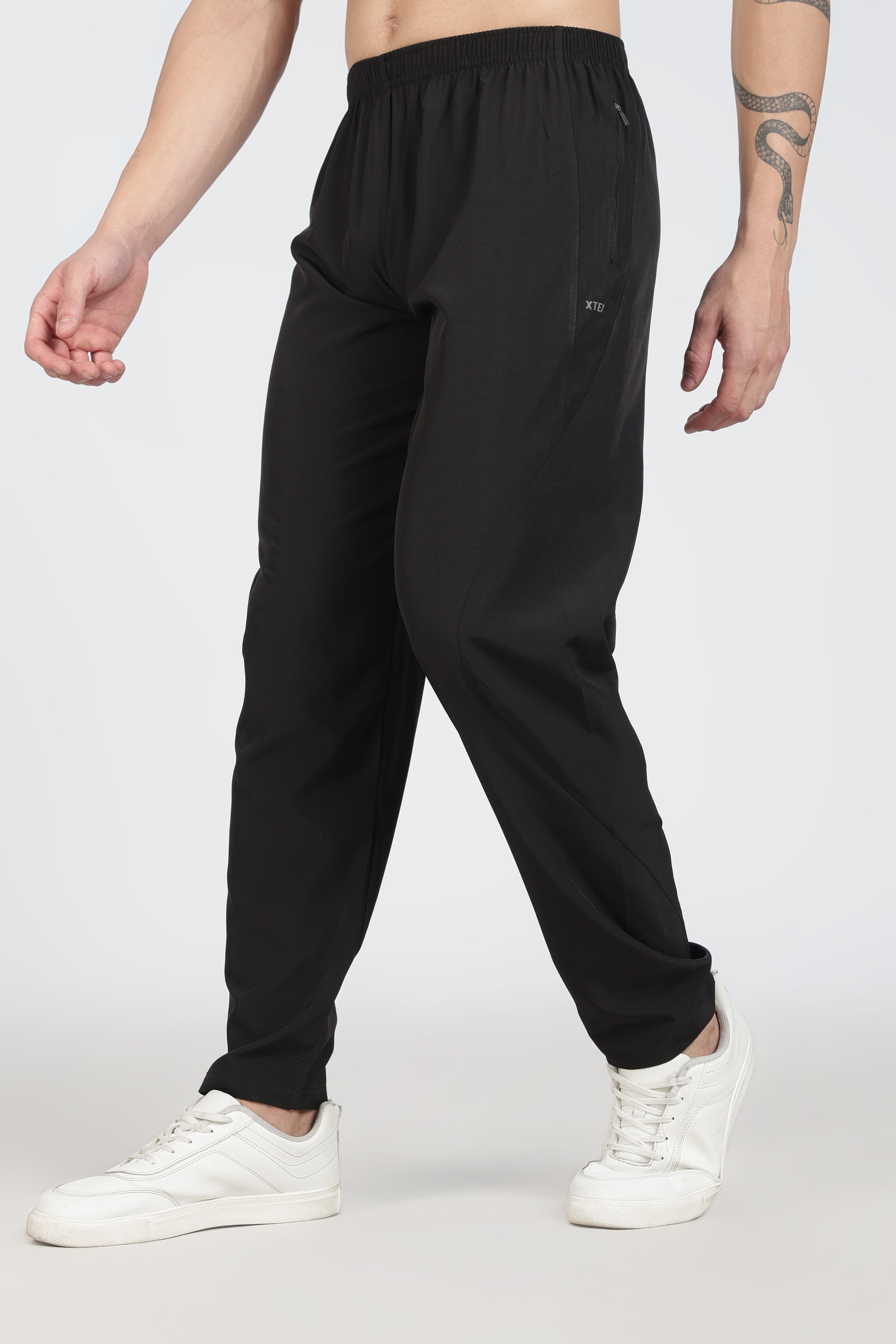 Black Athletic Track Pants – Breathable Elastic Waist Joggers with Zipper Pocket