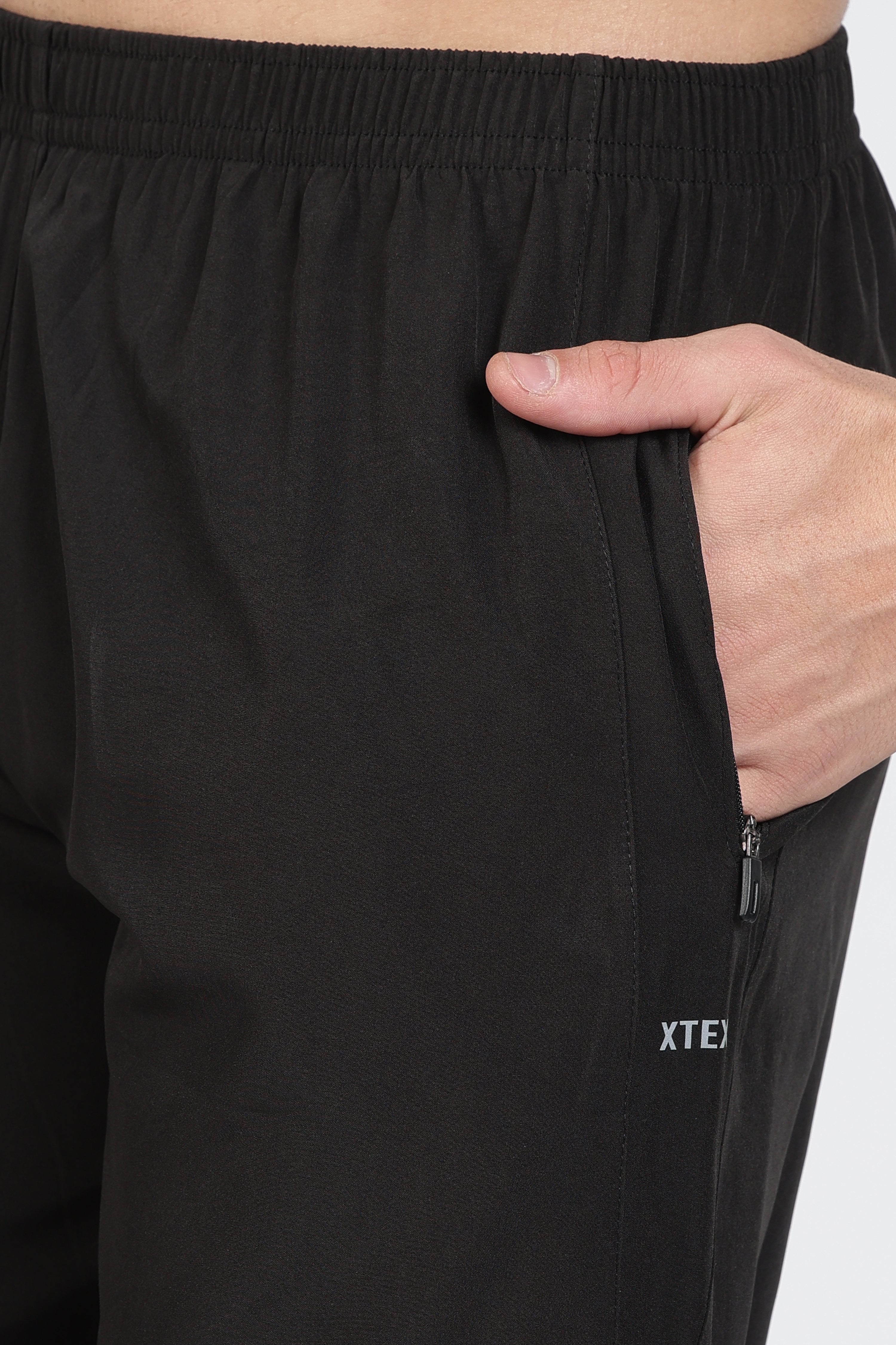 Black Athletic Track Pants – Breathable Elastic Waist Joggers with Zipper Pocket