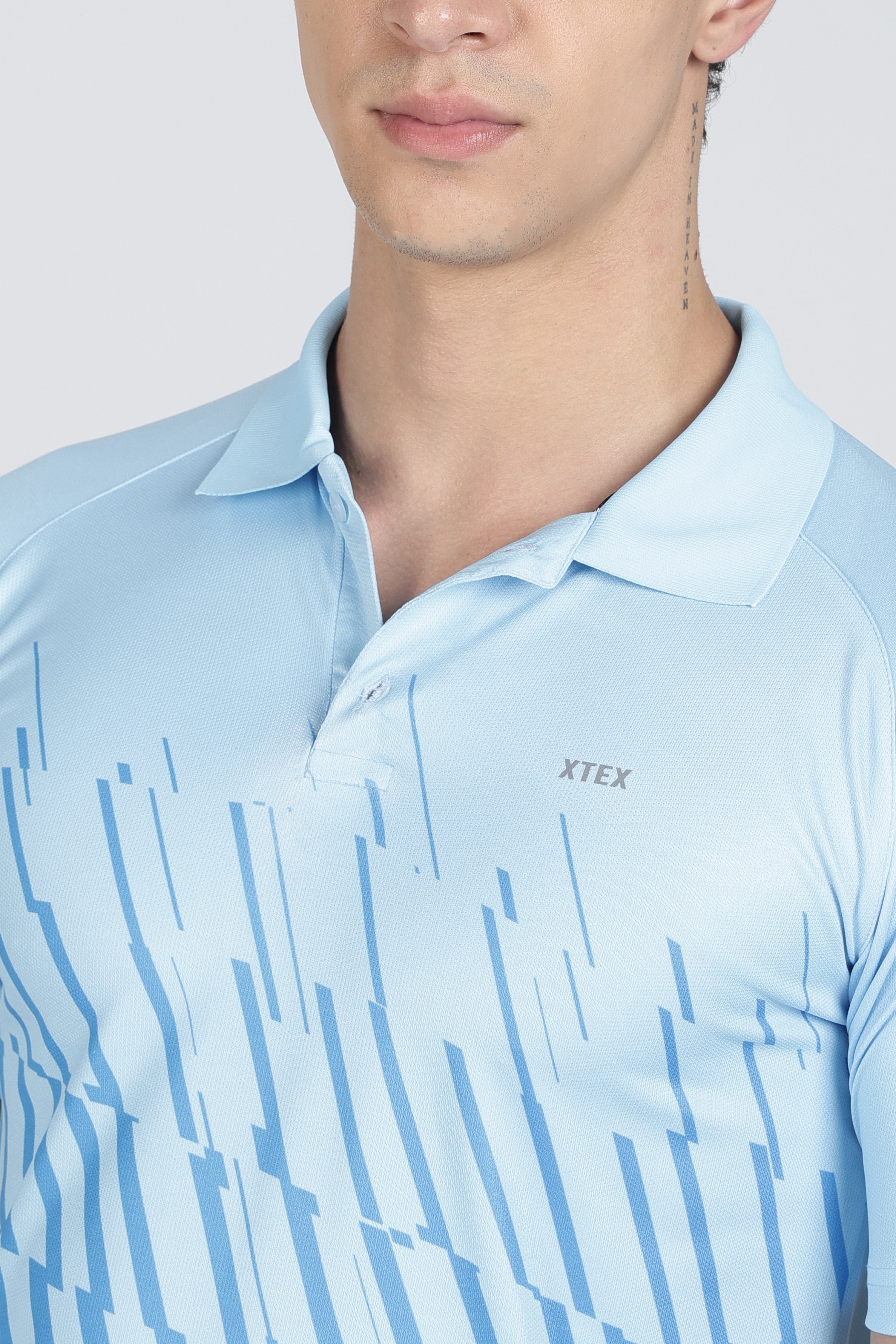 Light Blue Polo – Breathable Diagonal Stripe Activewear for Cricket & Casual