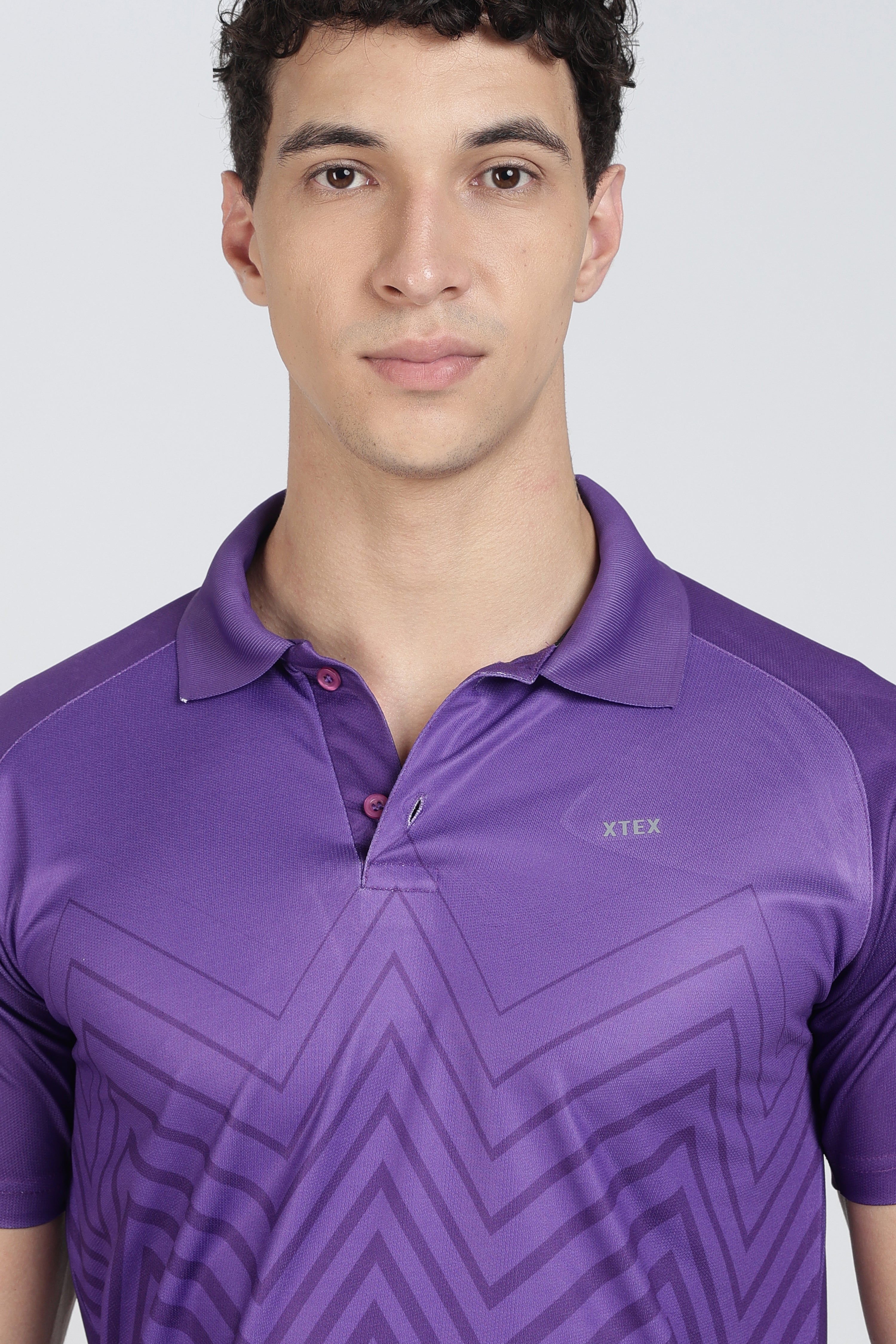 Purple XTEX Performance Polo – Breathable Chevron Stripe for Cricket & Casual