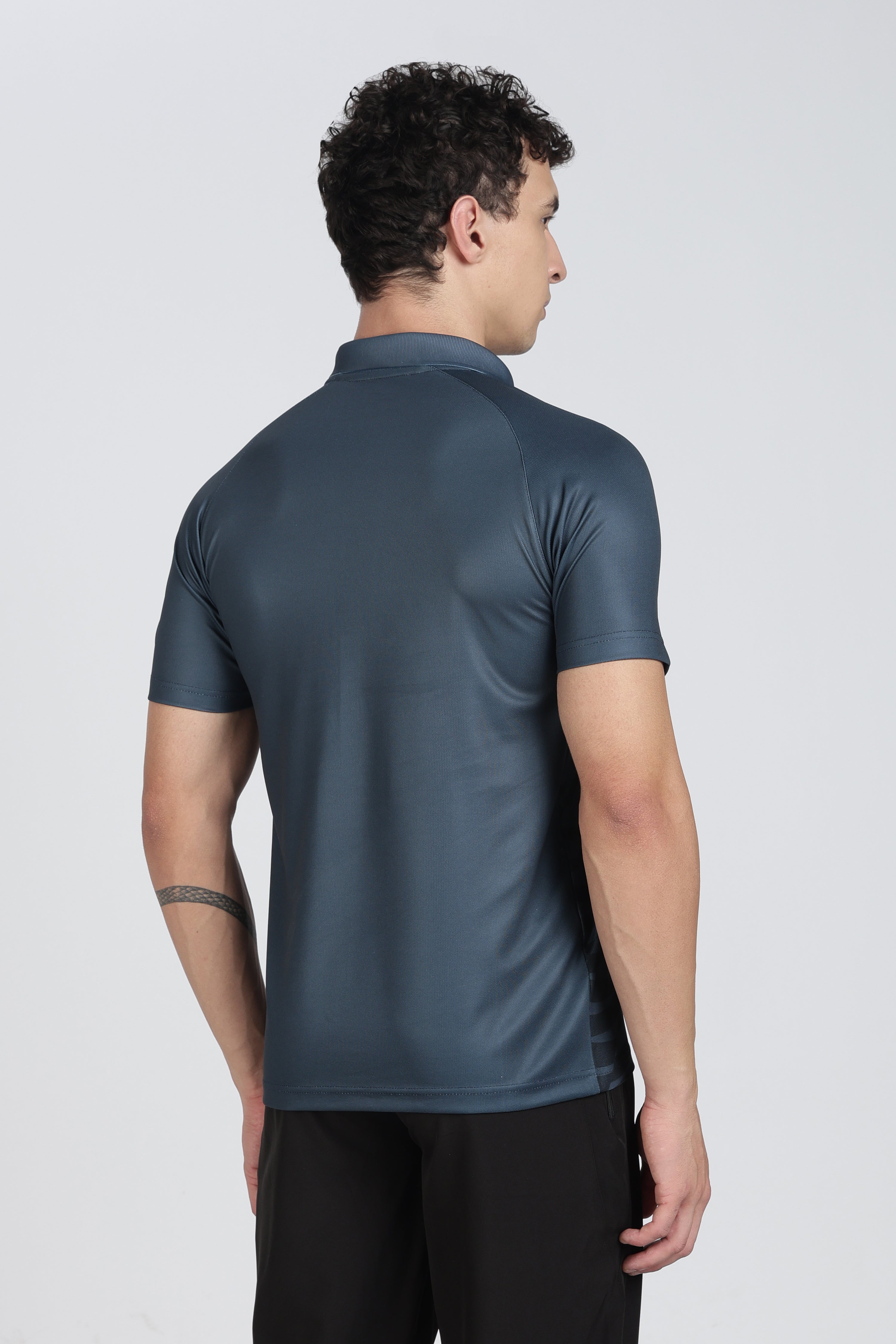 XTEX Blue Performance Polo – Wavy Stripe Athleisure Shirt for Cricket & Active Wear