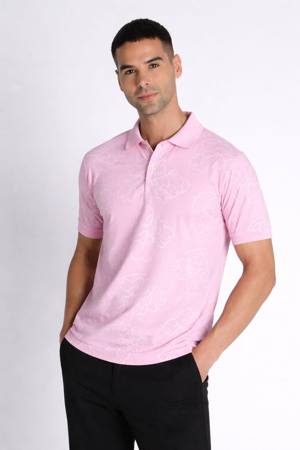 Pink Floral‑Print Activewear Polo Shirt | Stylish Performance Sportswear Tee