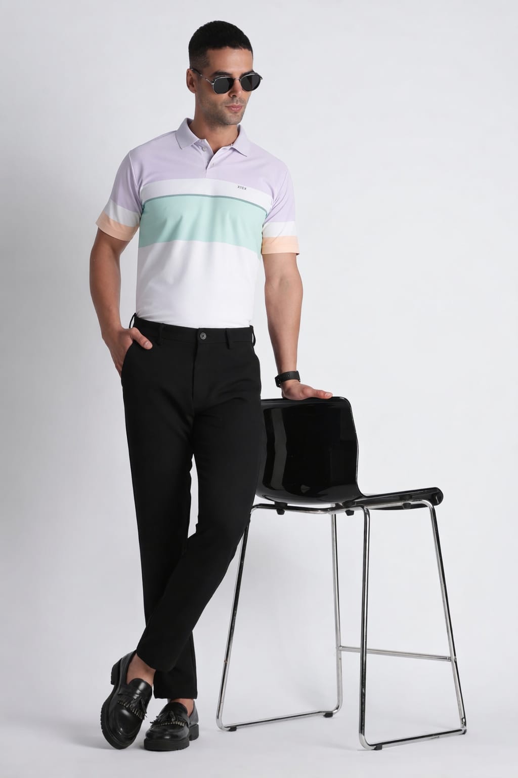 Pastel Lavender & Mint Green Striped Polo Shirt – Breathable Activewear