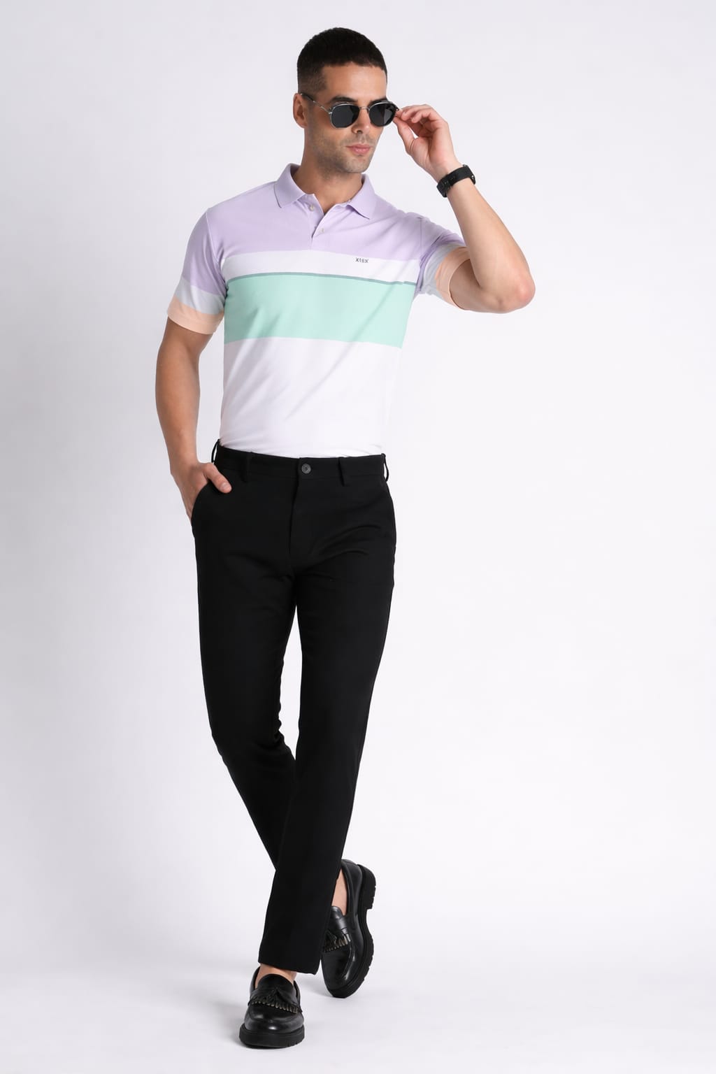 Pastel Lavender & Mint Green Striped Polo Shirt – Breathable Activewear