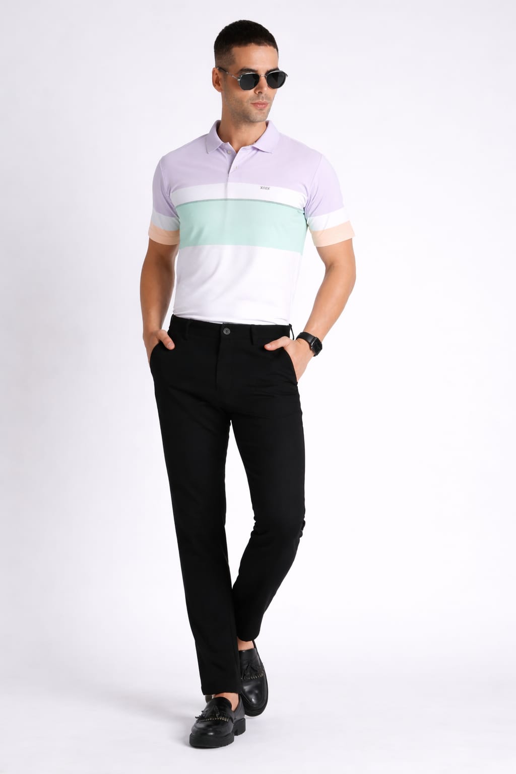 Pastel Lavender & Mint Green Striped Polo Shirt – Breathable Activewear