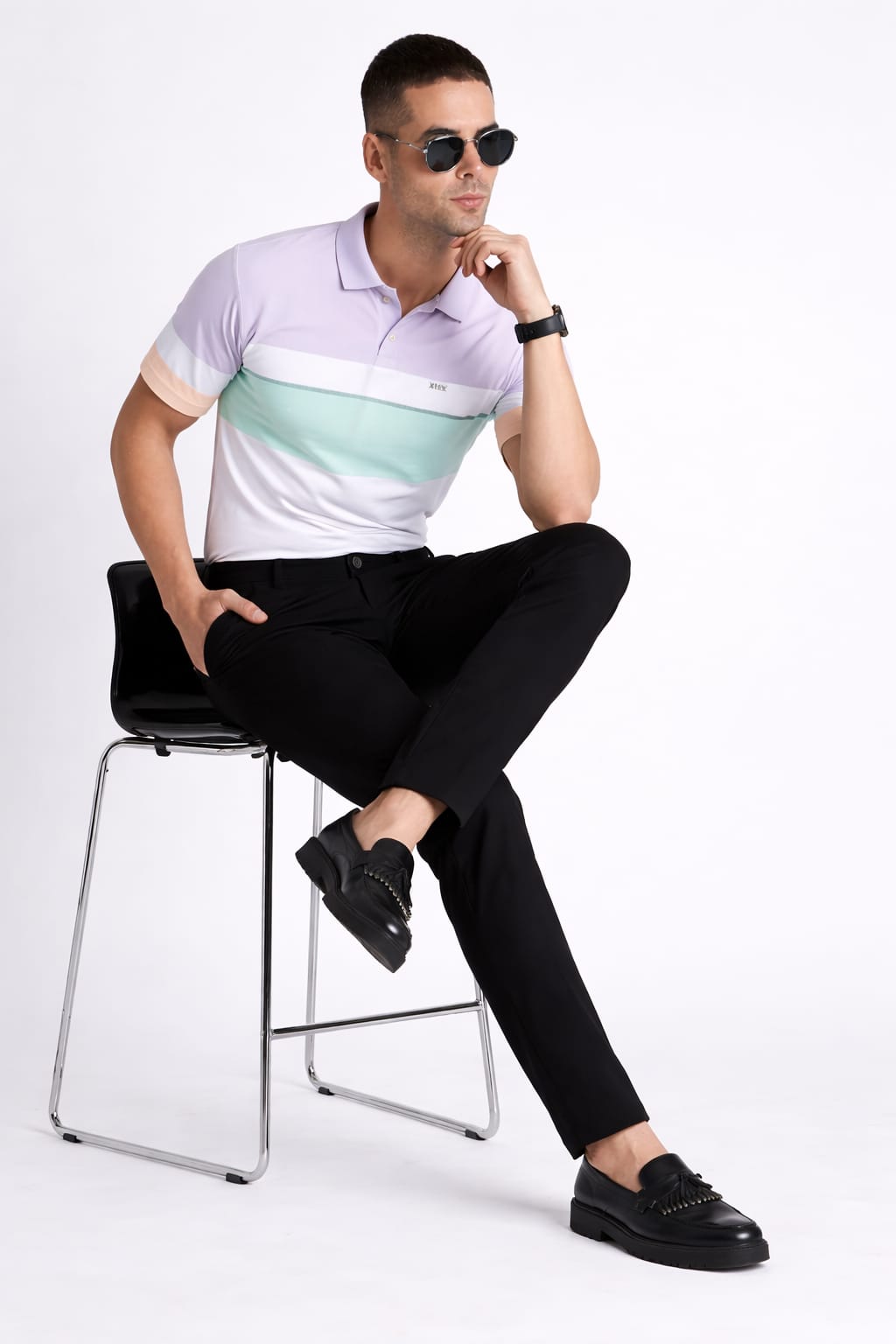 Pastel Lavender & Mint Green Striped Polo Shirt – Breathable Activewear