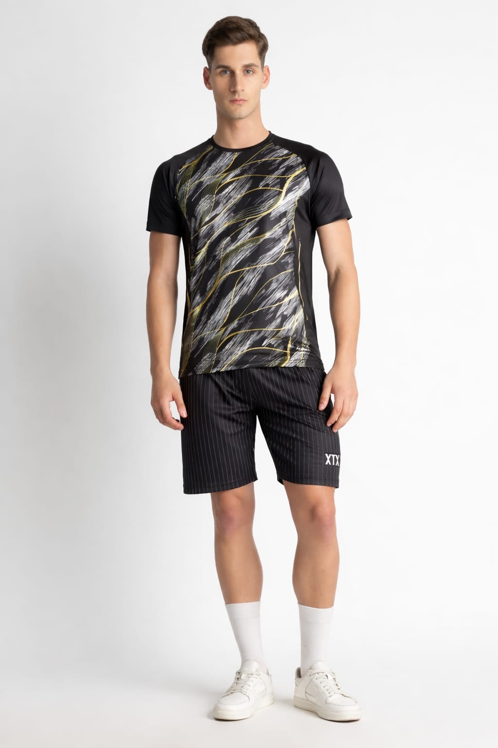 XTEX Abstract Print Jersey | Black Lightweight Moisture-Wicking Sports Tee