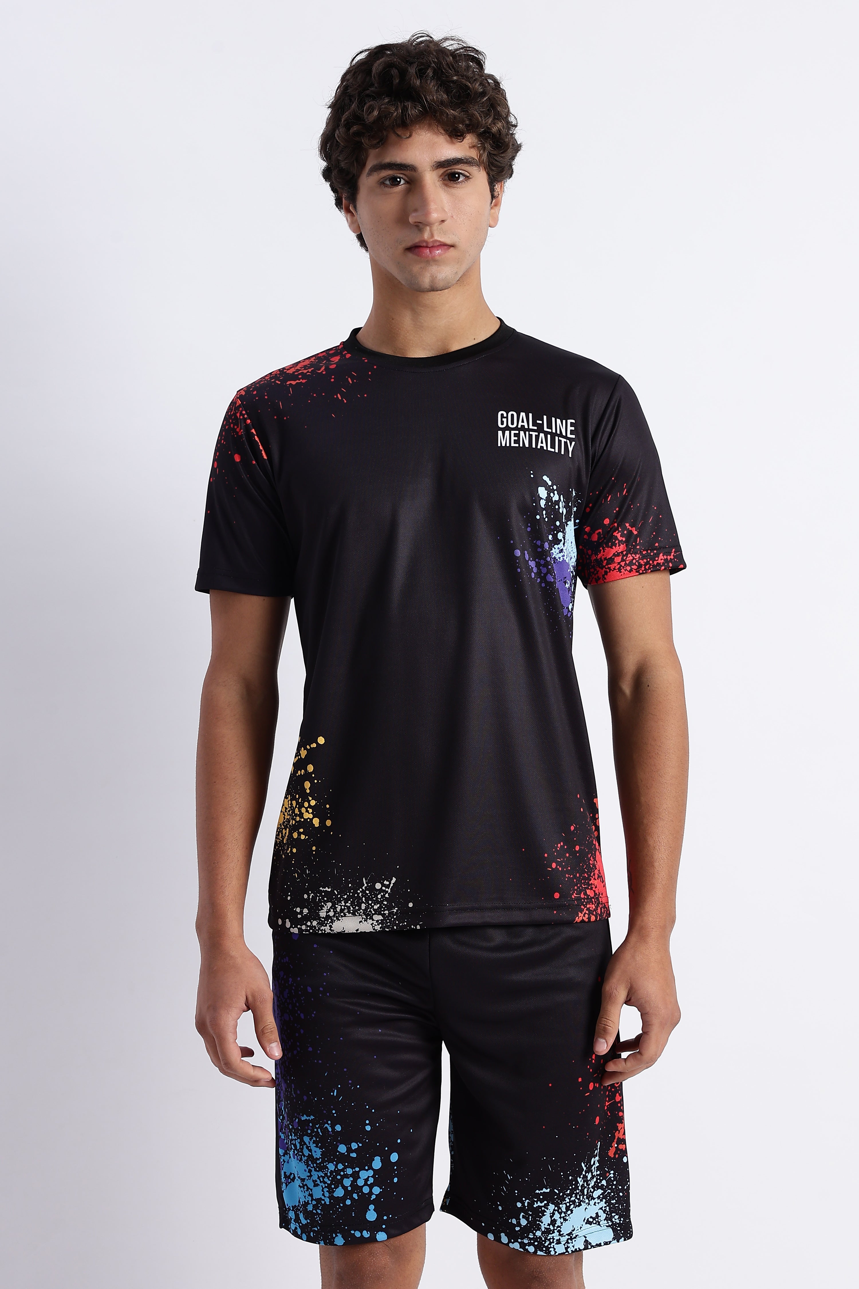 Goal-Line Mentality Activewear Set – Black Paint Splash Tee