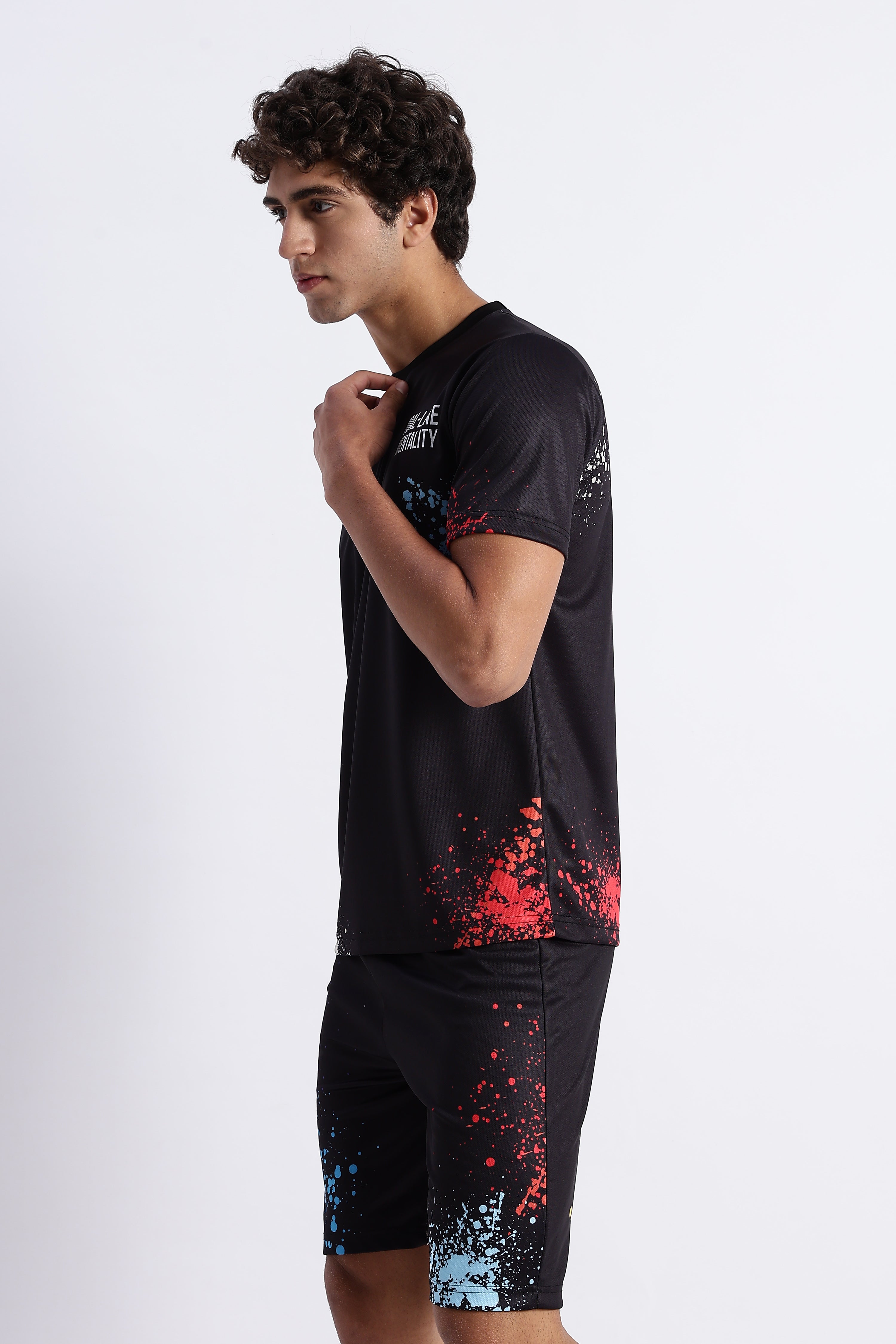 Goal-Line Mentality Activewear Set – Black Paint Splash Tee