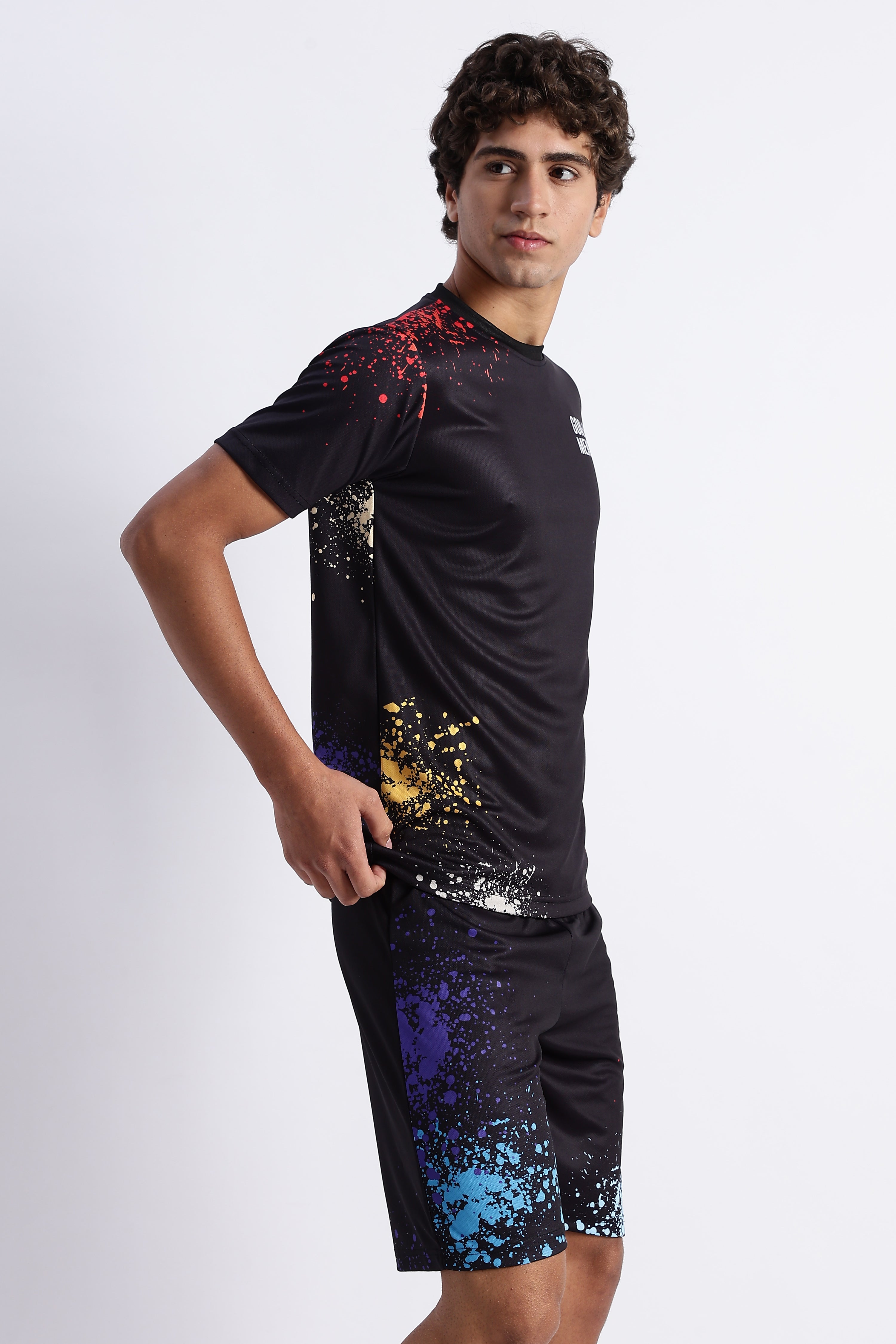 Goal-Line Mentality Activewear Set – Black Paint Splash Tee
