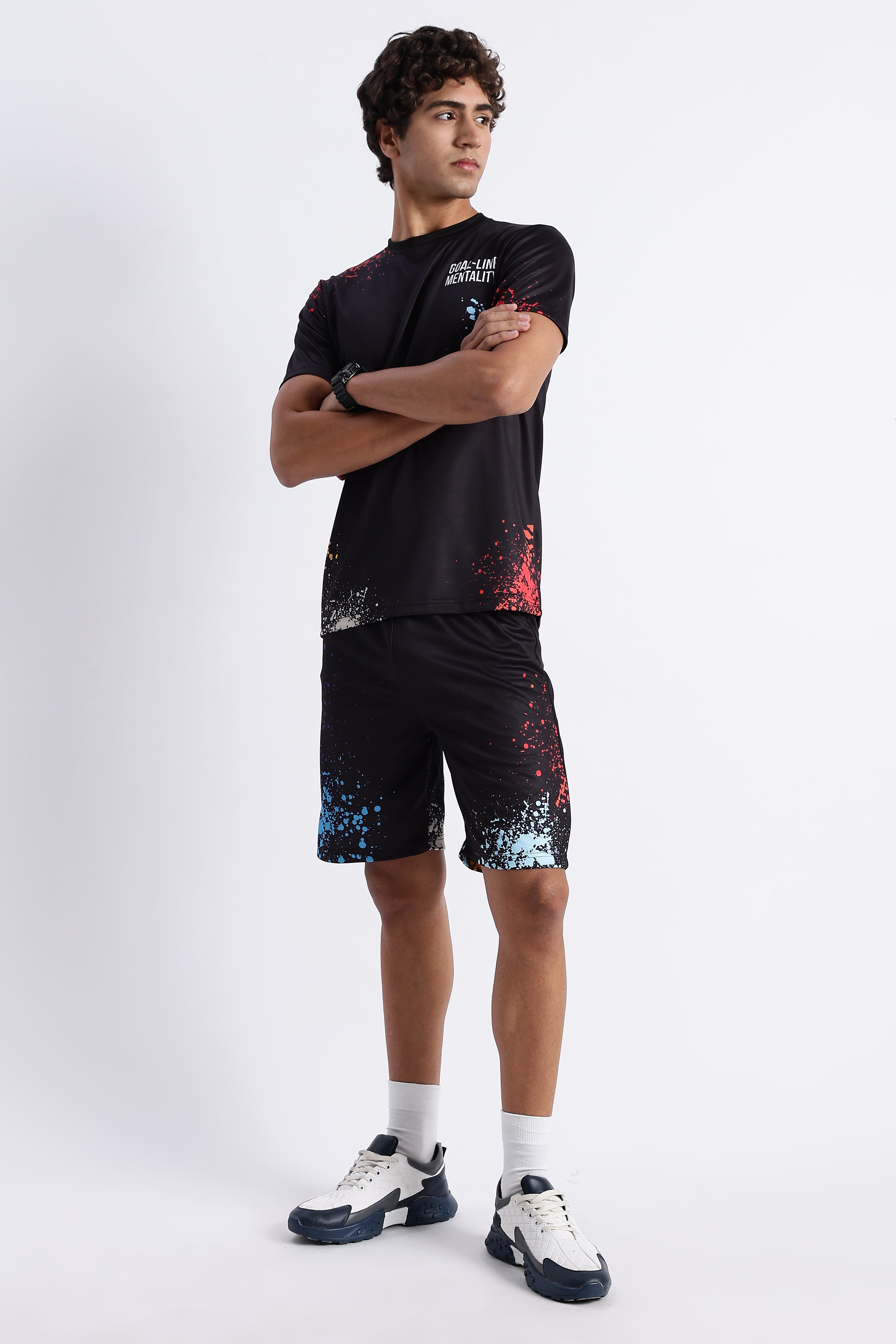 Goal-Line Mentality Activewear Set – Black Paint Splash Tee