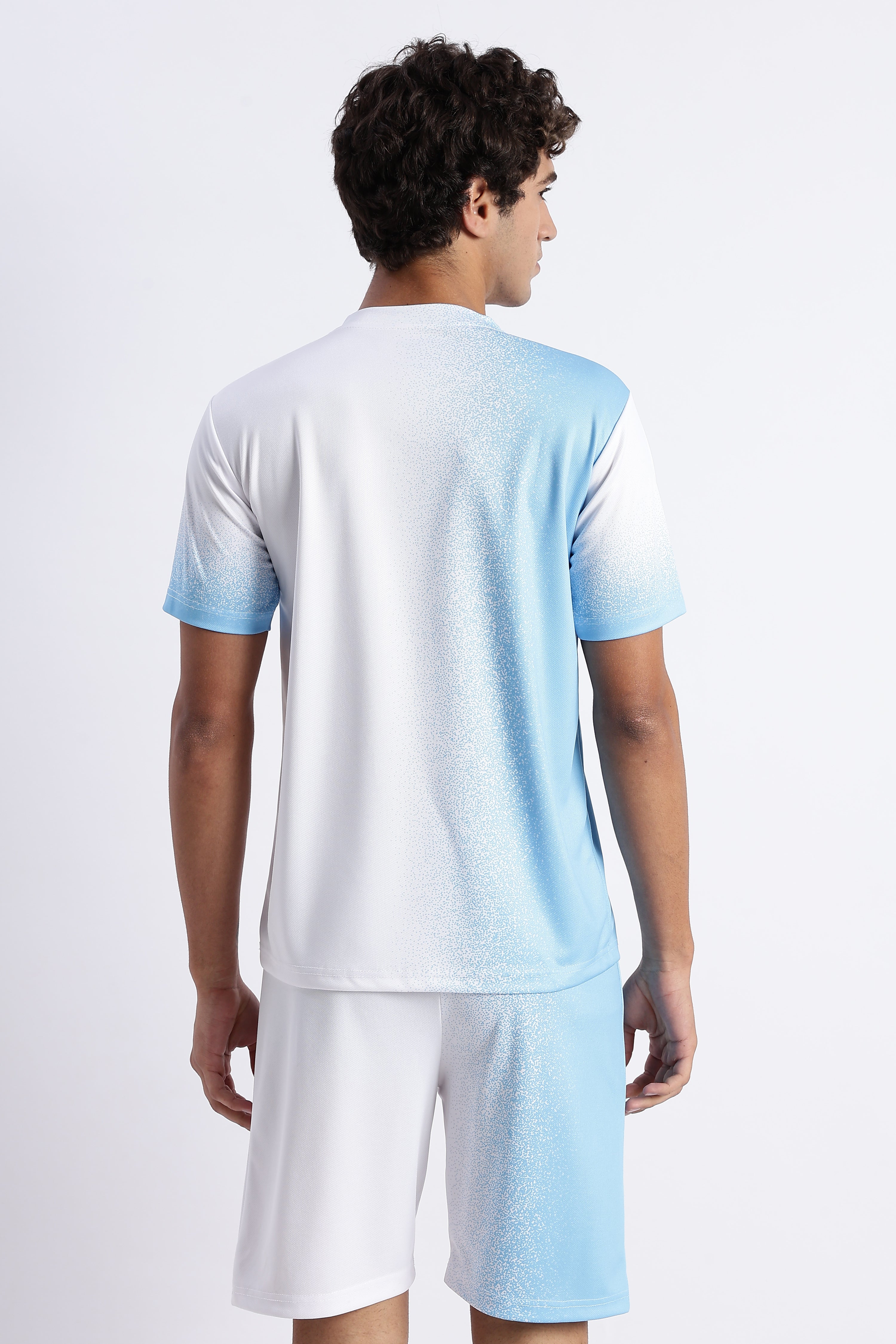 White Gradient Activewear Set – Light Blue Accent Tee