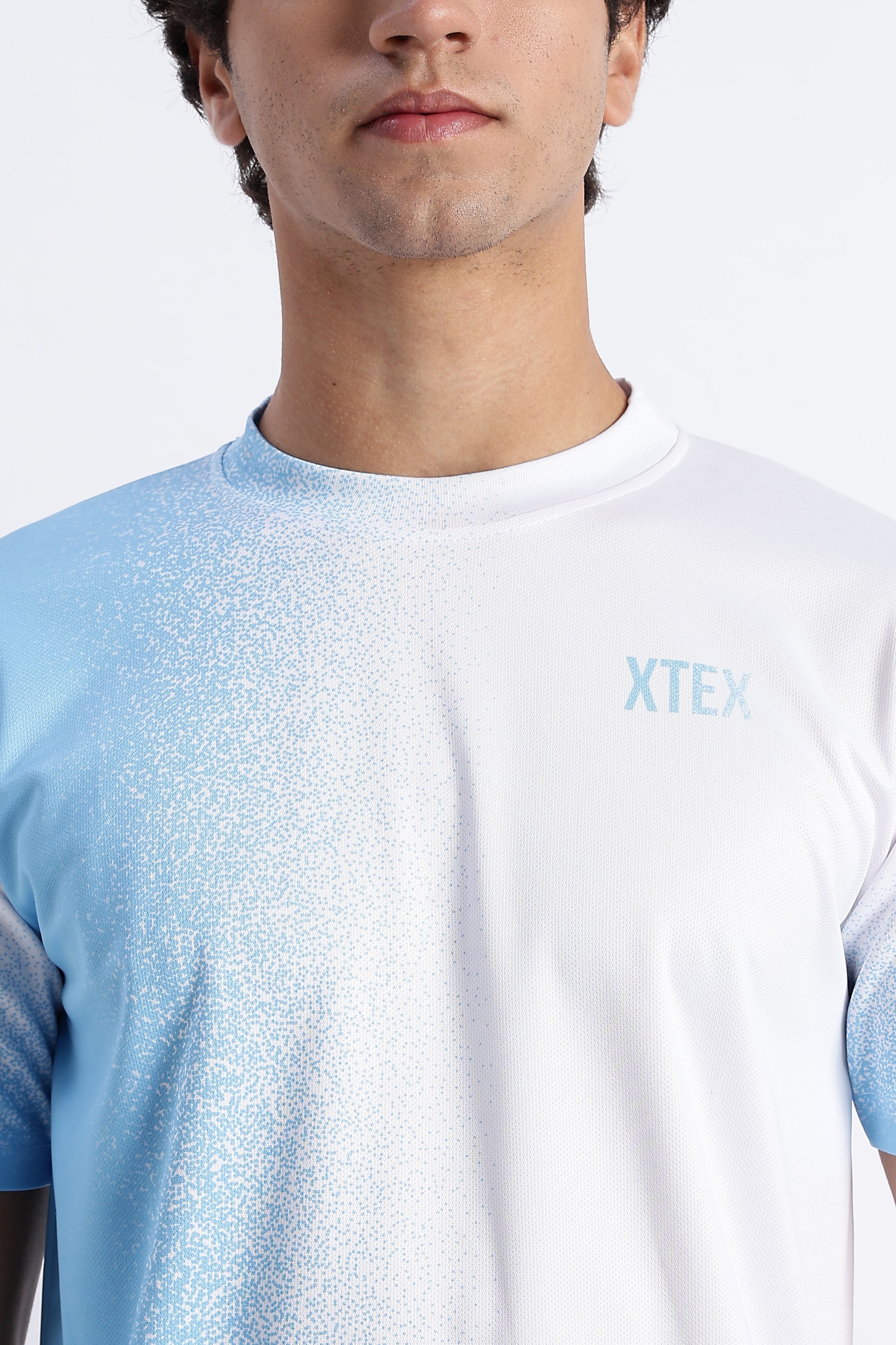 White Gradient Activewear Set – Light Blue Accent Tee