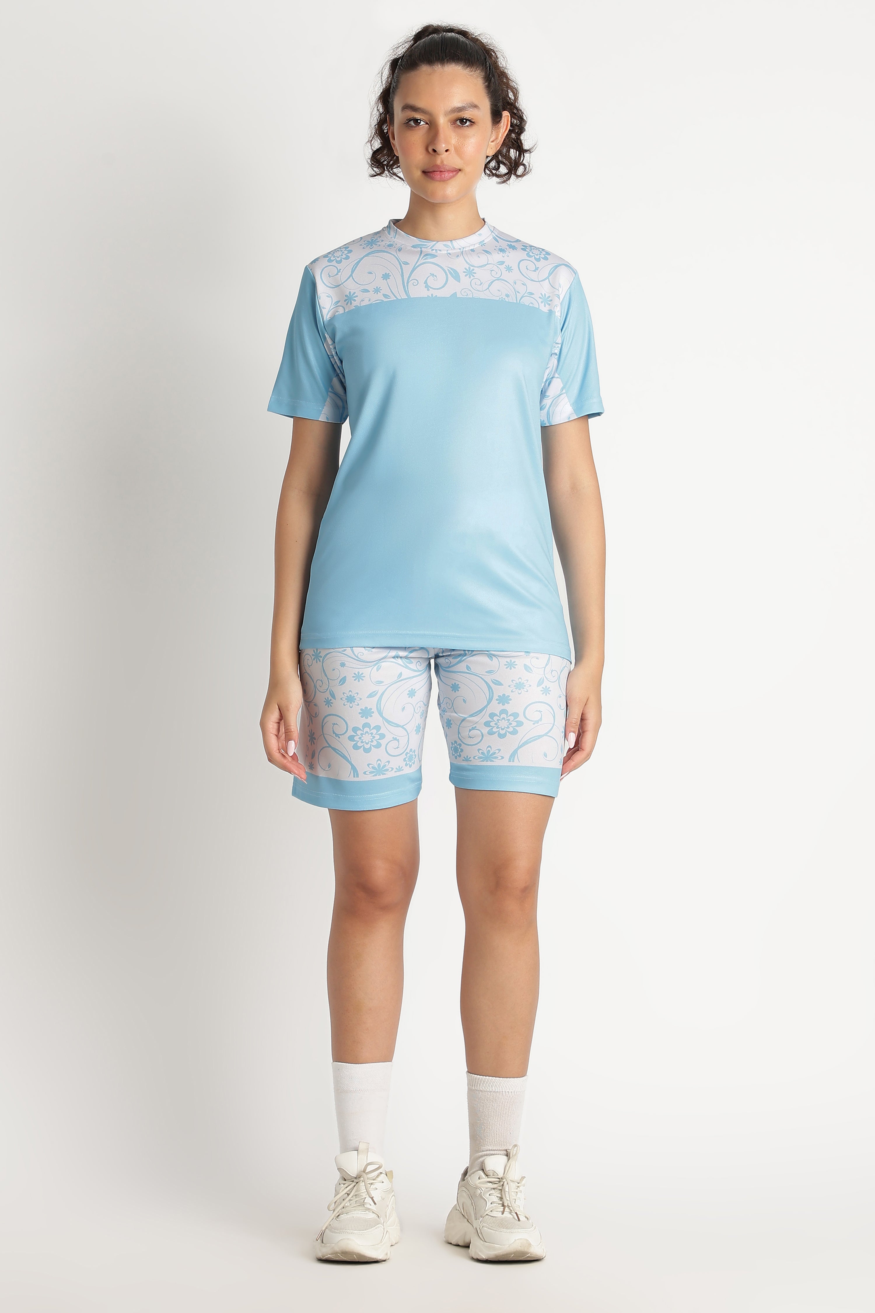 Light Blue Floral Gradient Athletic Jersey | Performance Sportswear Tee