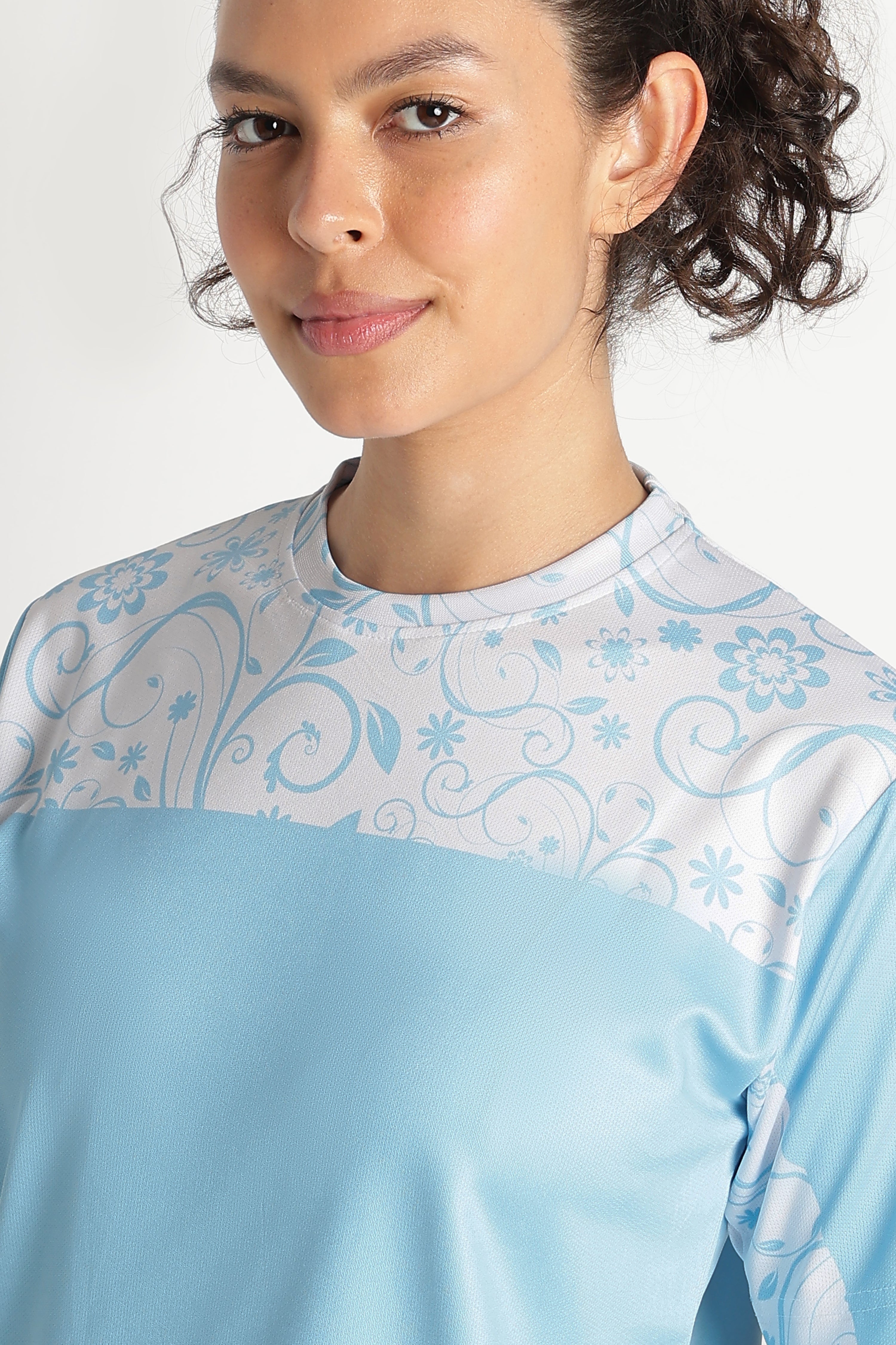 Light Blue Floral Gradient Athletic Jersey | Performance Sportswear Tee