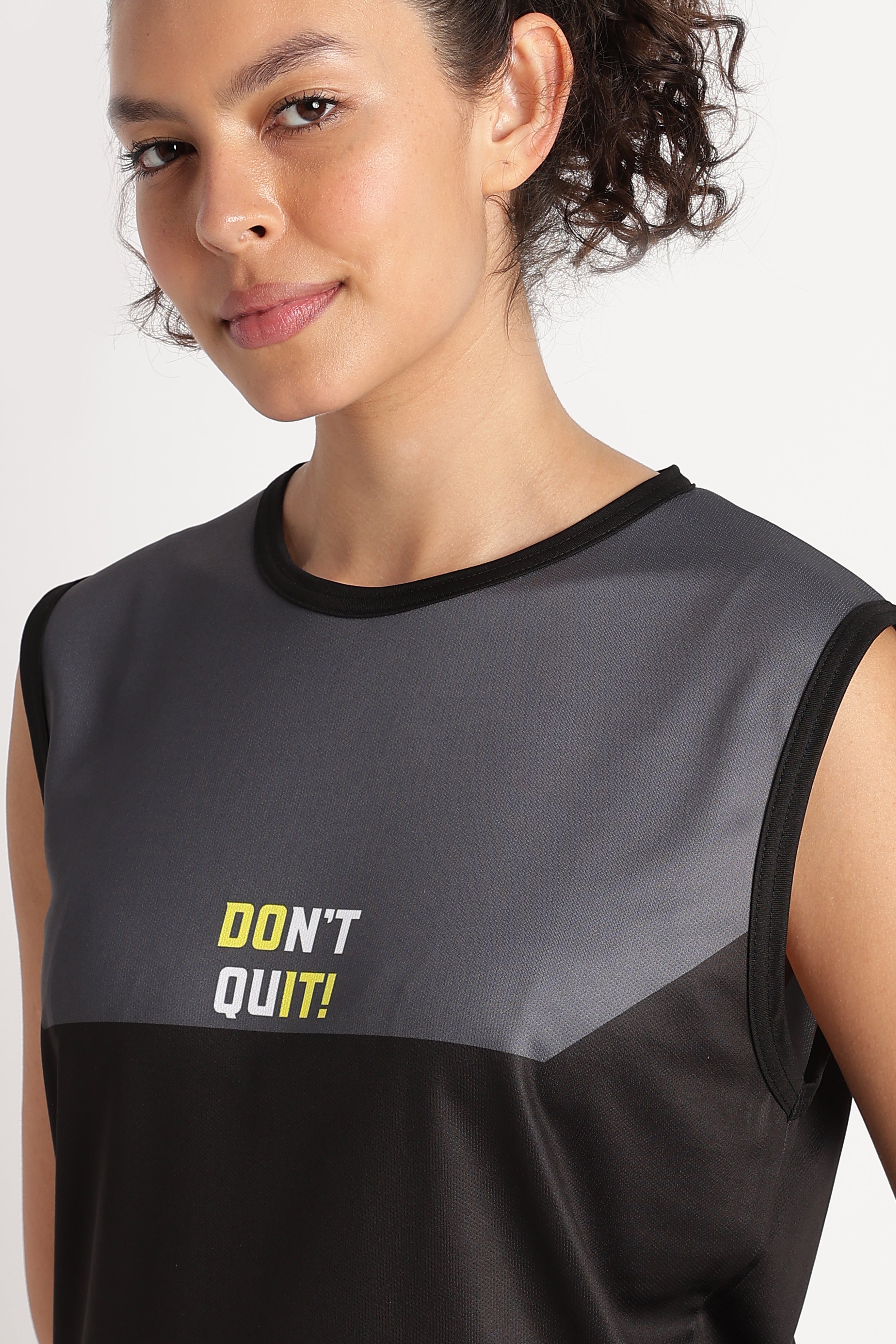 Motivational Sleeveless Athletic Jersey | DON'T QUIT Black Sportswear Tee
