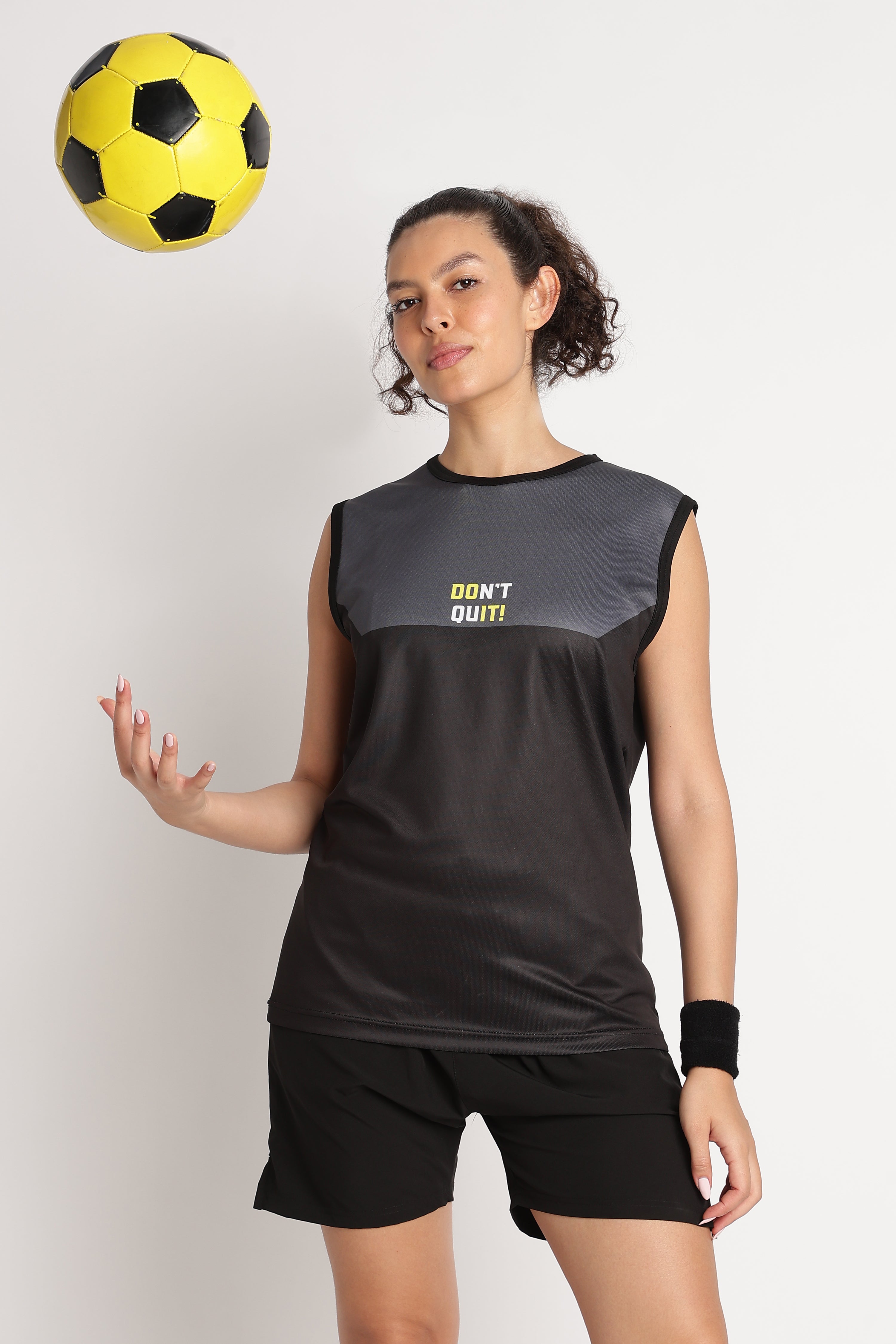 Motivational Sleeveless Athletic Jersey | DON'T QUIT Black Sportswear Tee