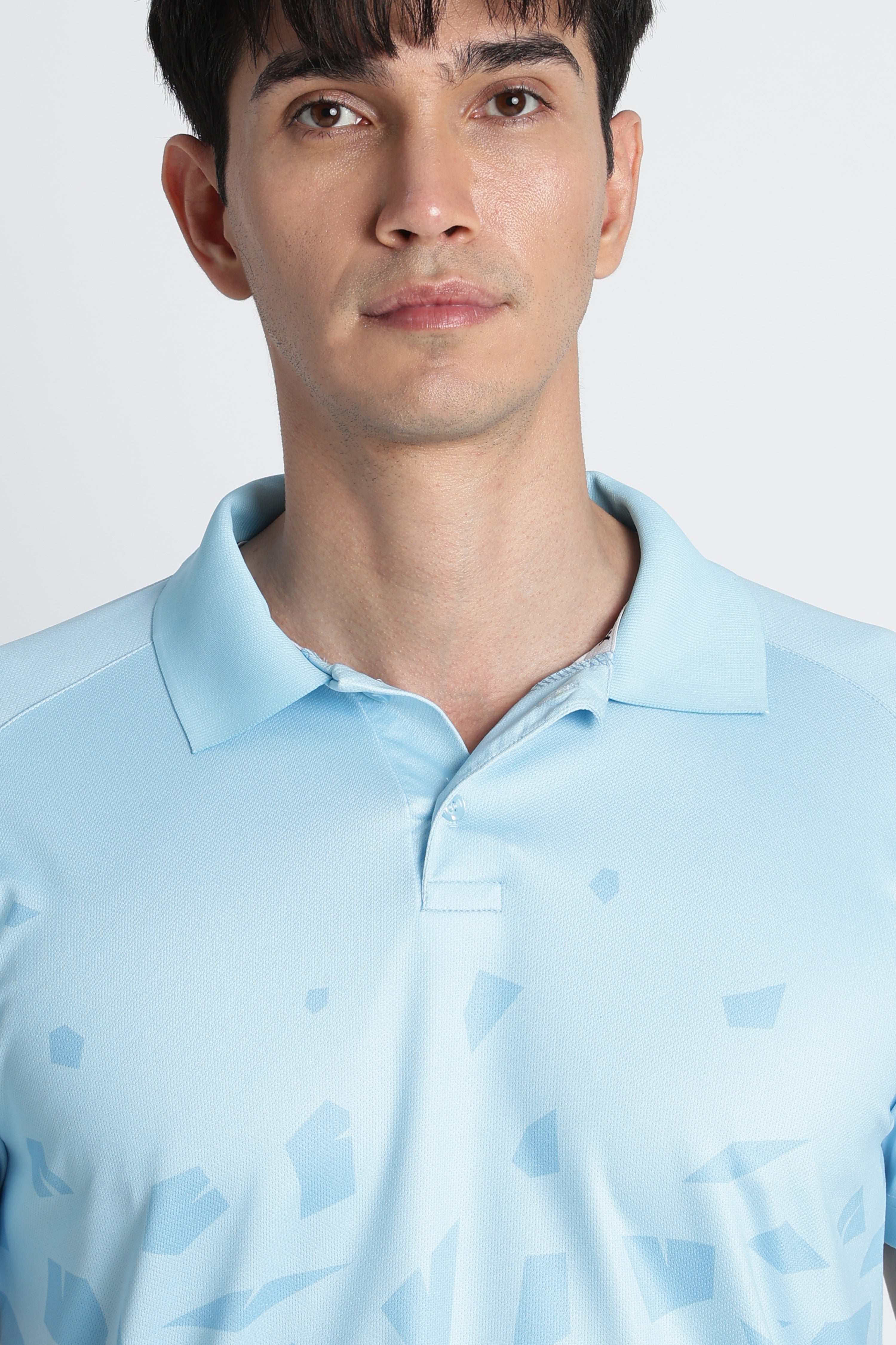 Light Blue Geometric Pattern Activewear Polo