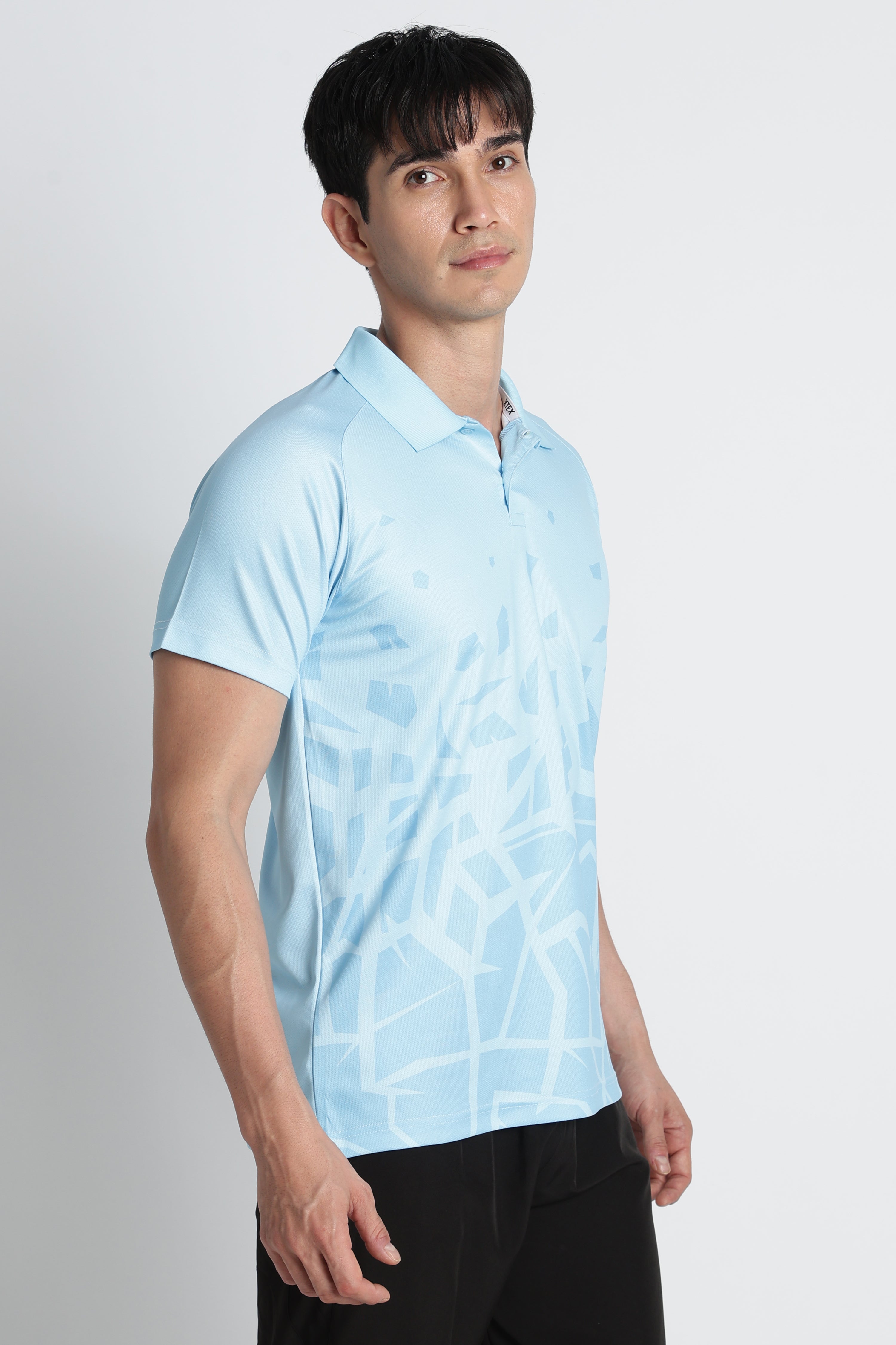 Light Blue Geometric Pattern Activewear Polo