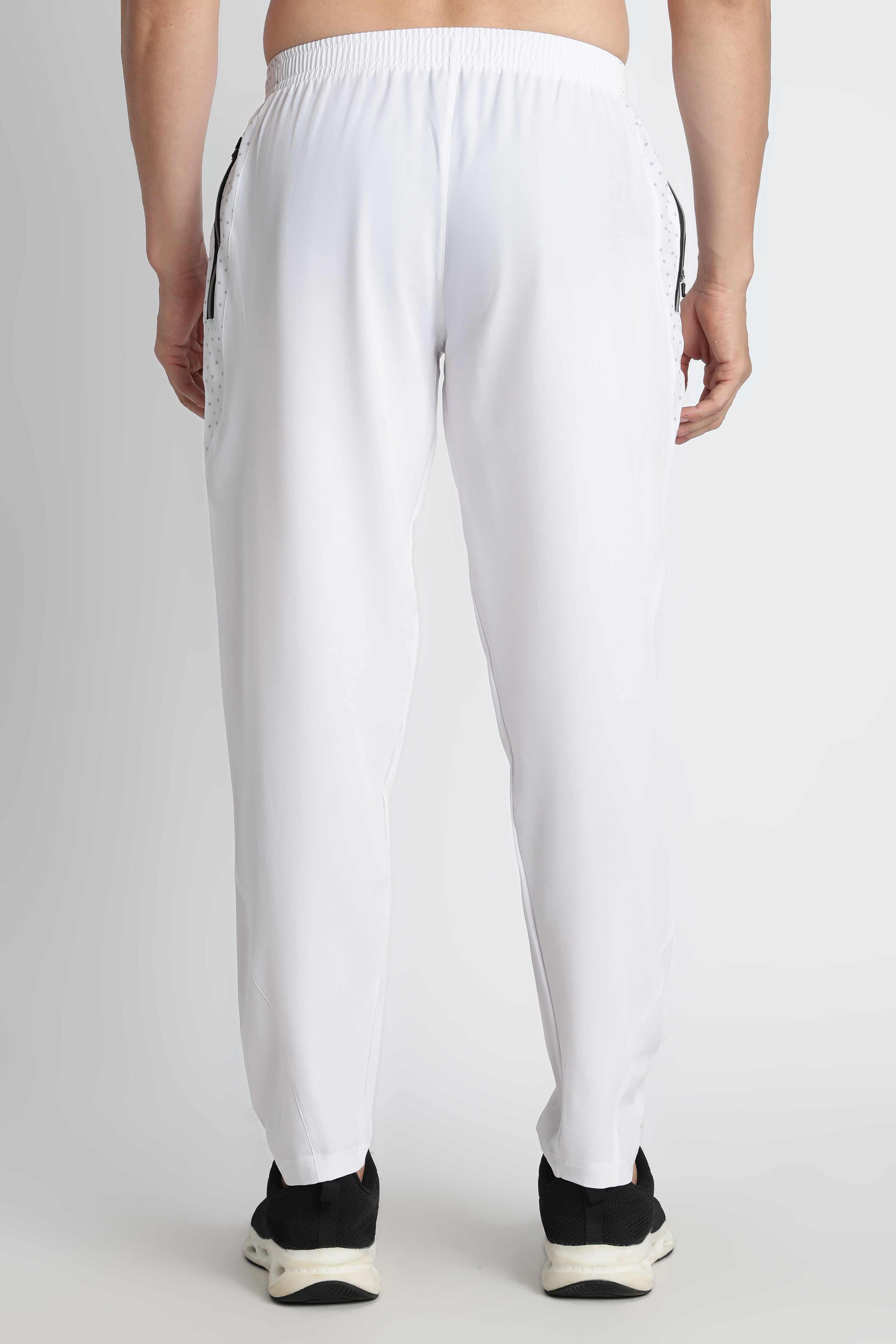 XTEX White Track pants with Gray Polka-Dot Pocket & Elastic Waist