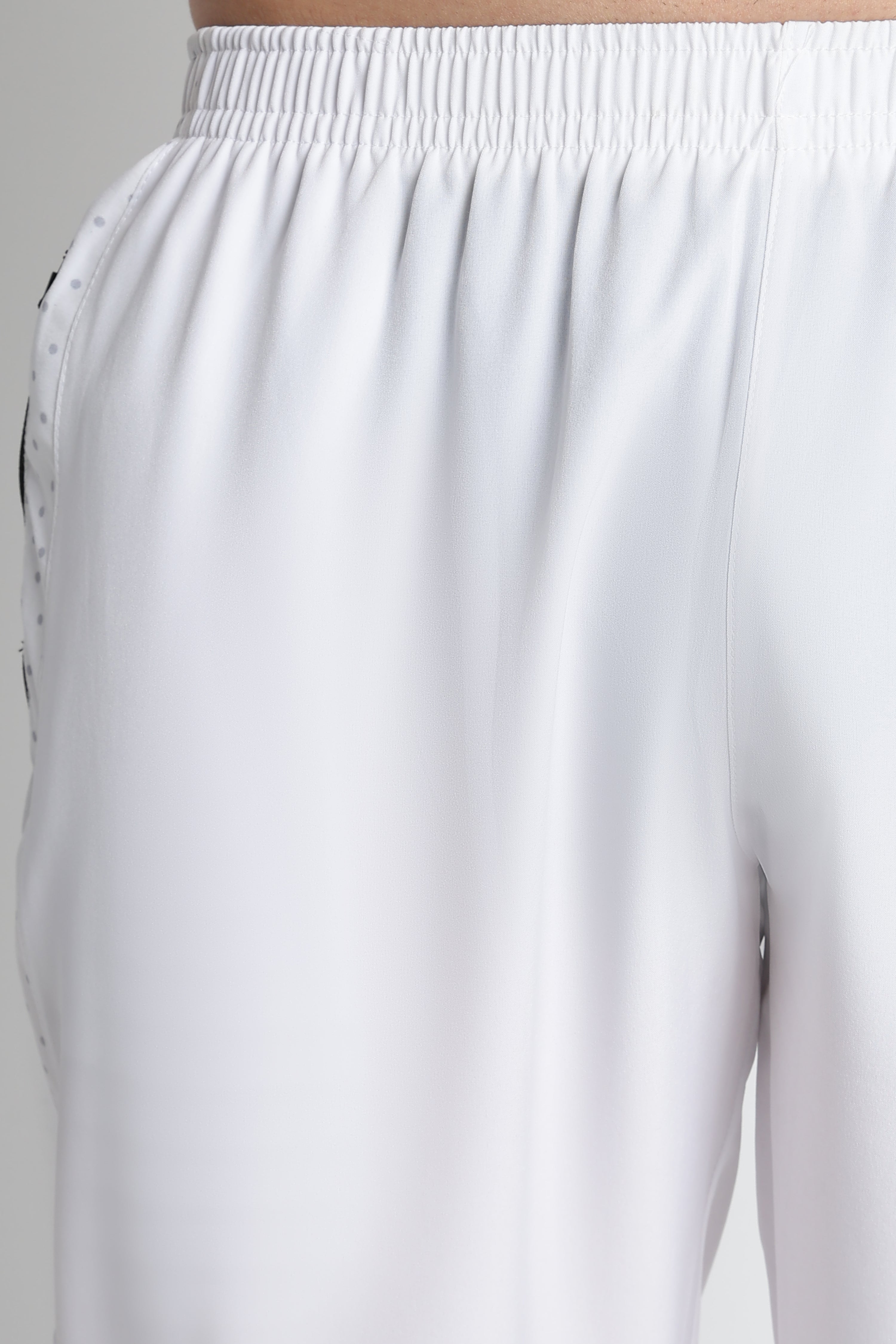 XTEX White Track pants with Gray Polka-Dot Pocket & Elastic Waist