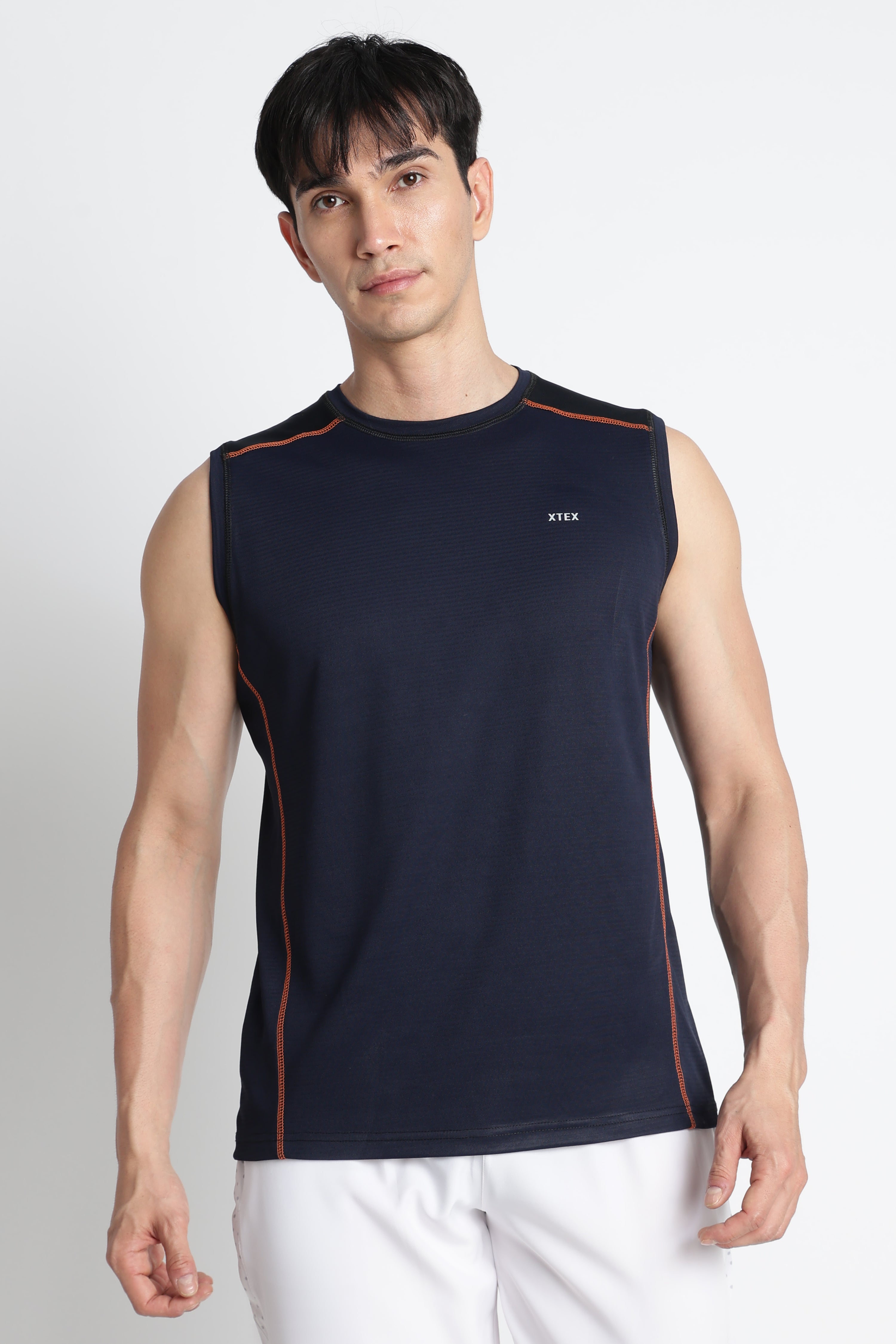 Navy Blue XTEX Sleeveless Gym Shirt – Moisture-Wicking Activewear