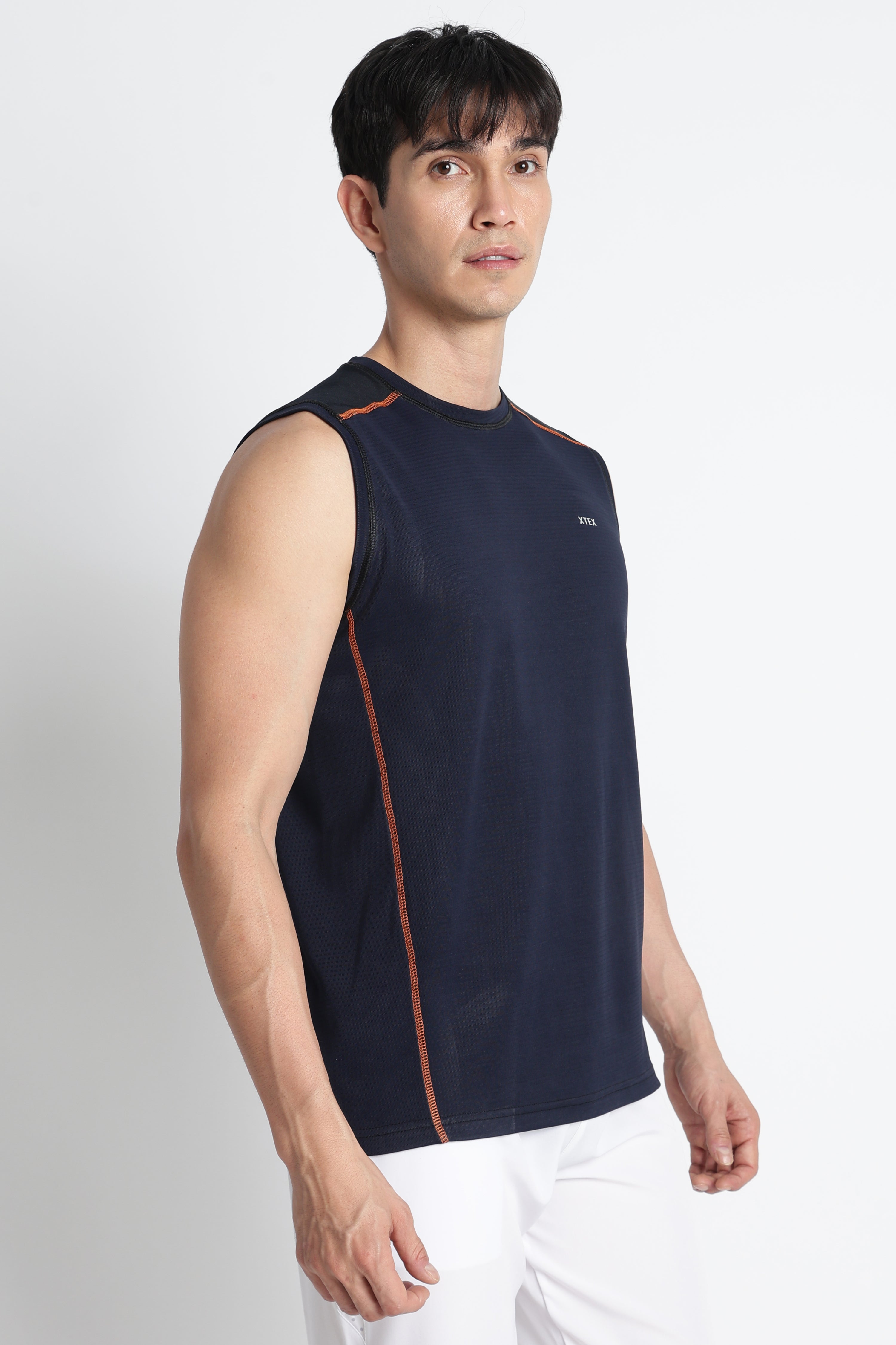 Navy Blue XTEX Sleeveless Gym Shirt – Moisture-Wicking Activewear
