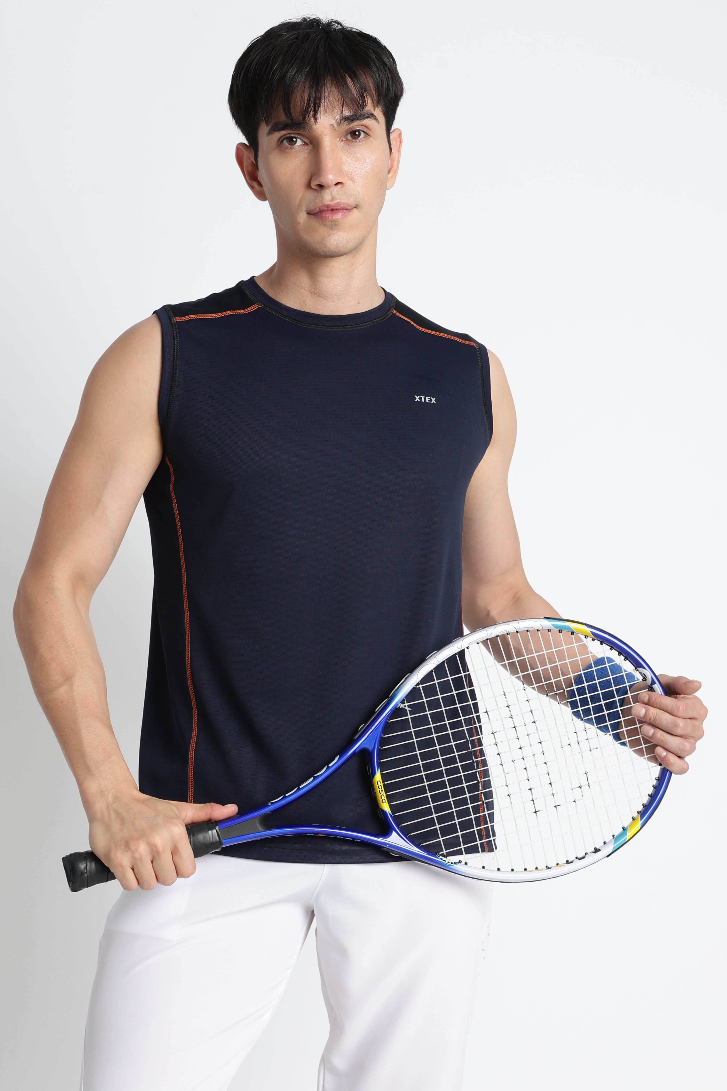 Navy Blue XTEX Sleeveless Gym Shirt – Moisture-Wicking Activewear