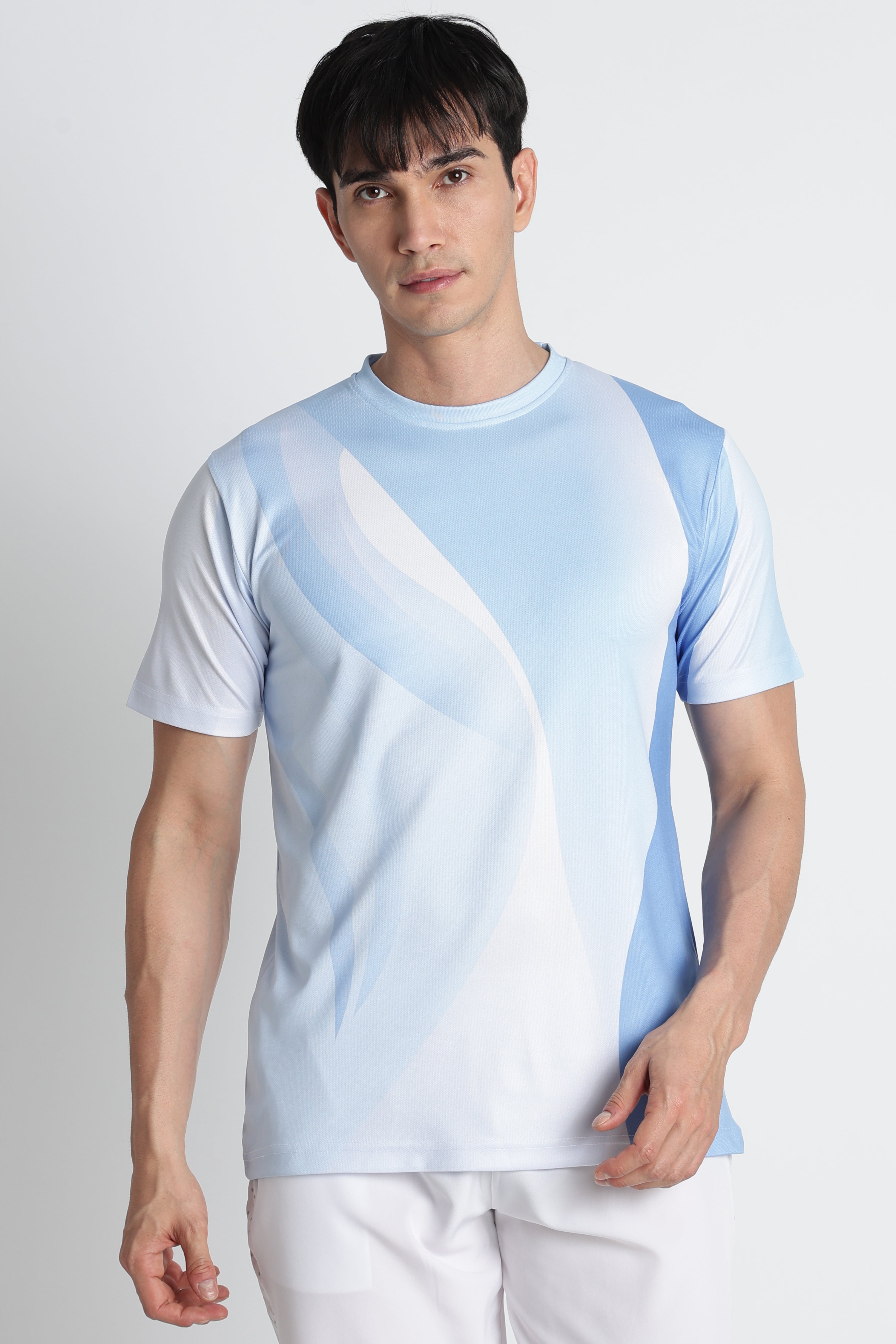 Light Blue Gradient Jersey Tee – Breathable Active wear