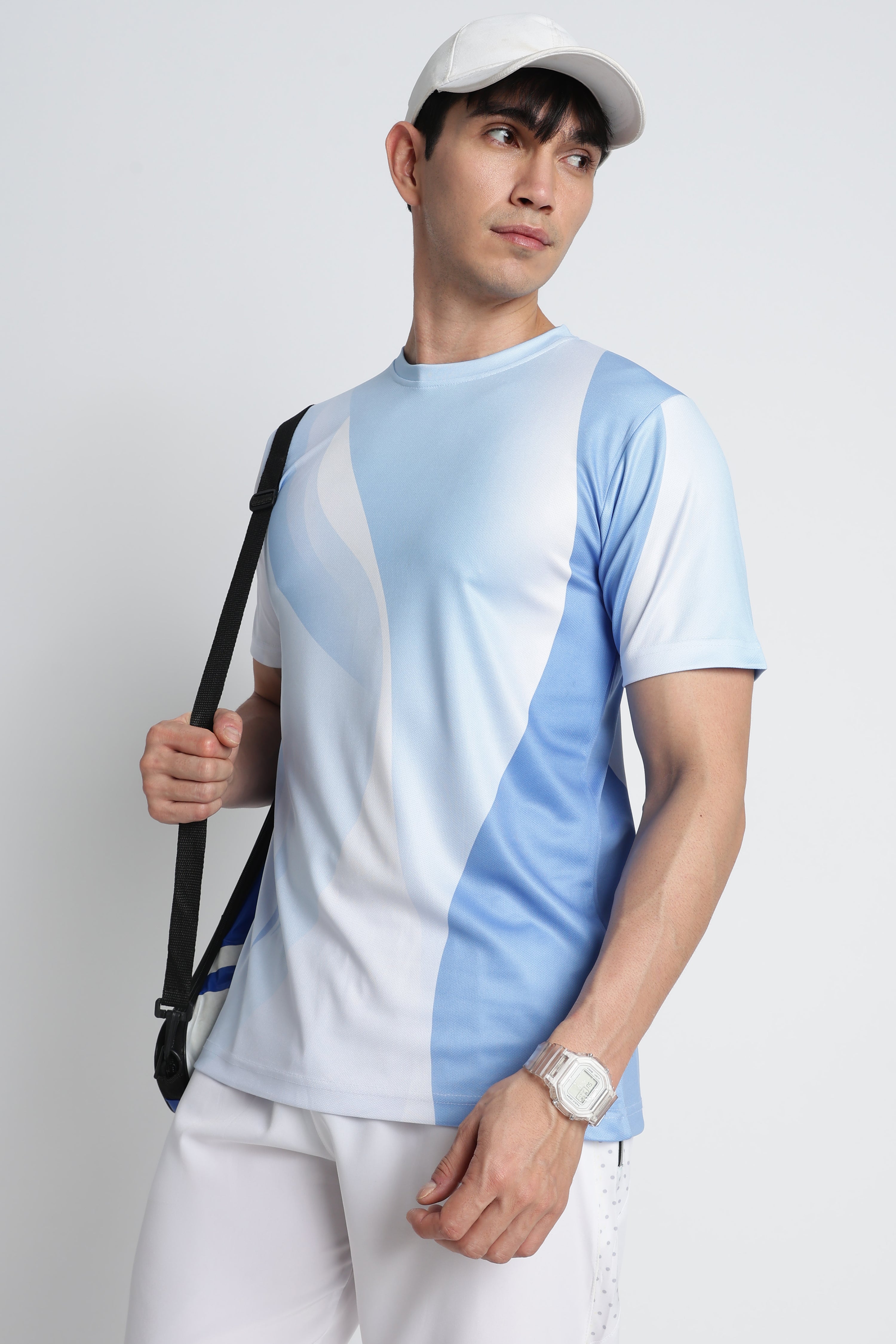 Light Blue Gradient Jersey Tee – Breathable Active wear