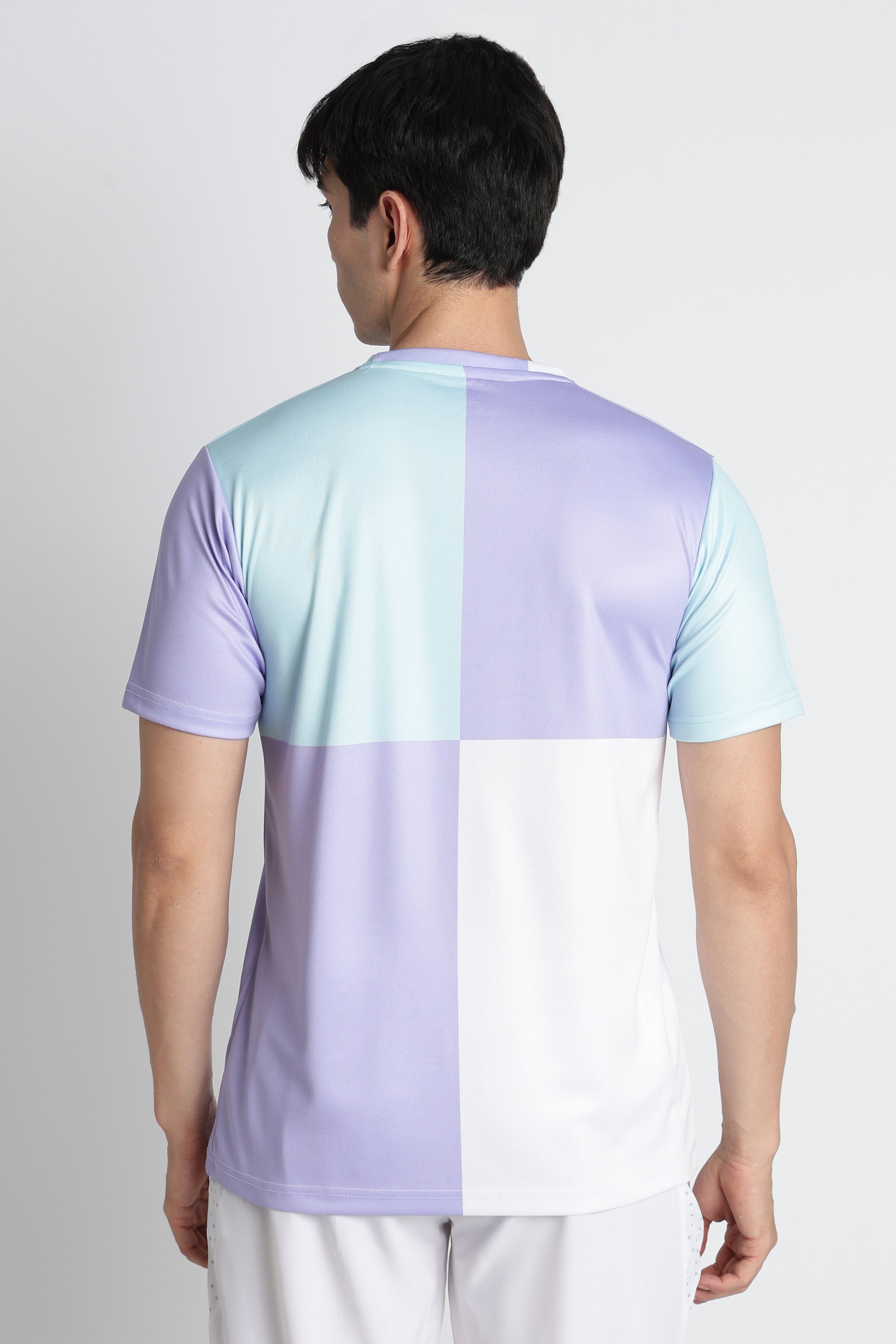 Light Purple Blue Gradient Jersey Tee – Breathable Athleisure Shirt