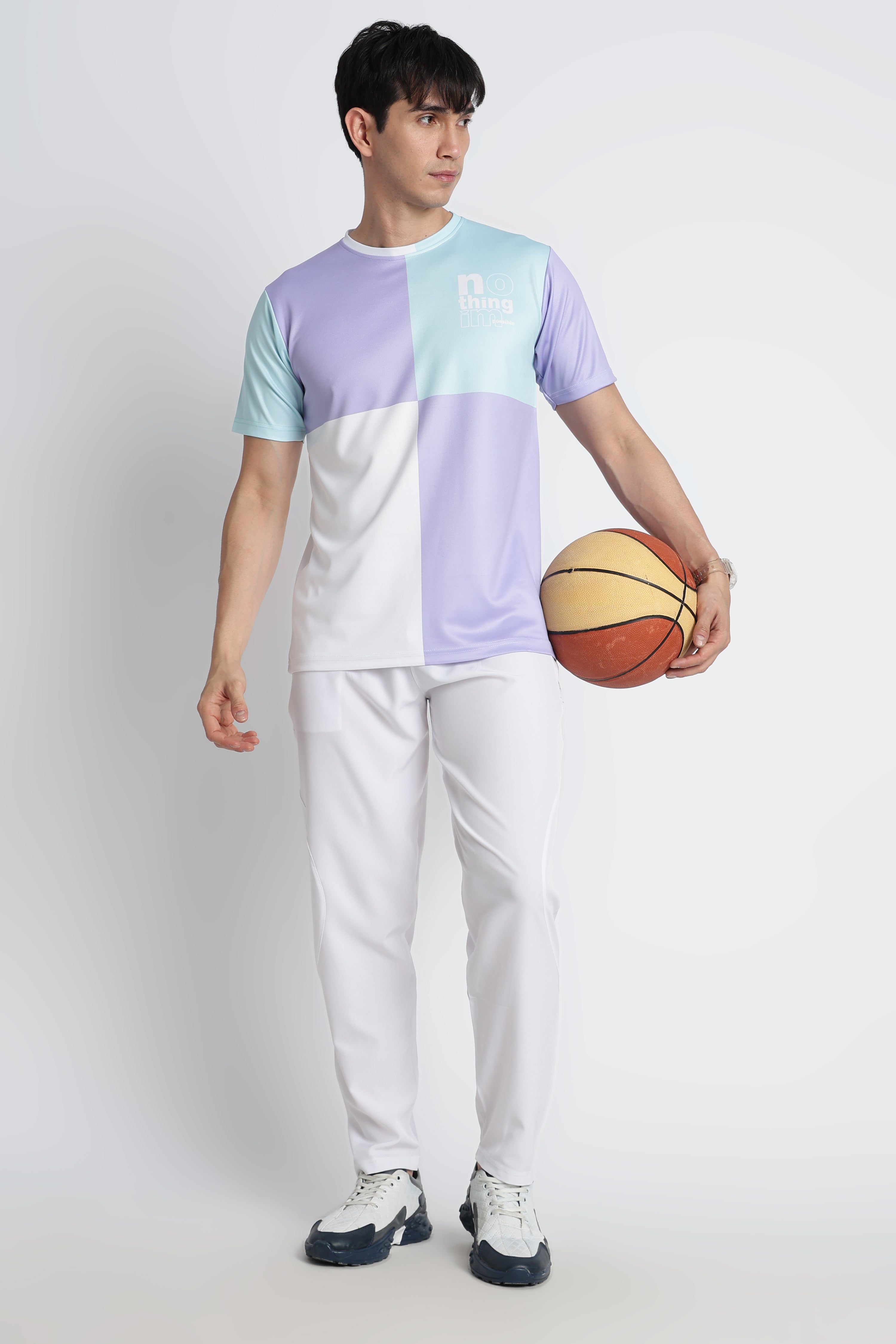 Light Purple Blue Gradient Jersey Tee – Breathable Athleisure Shirt