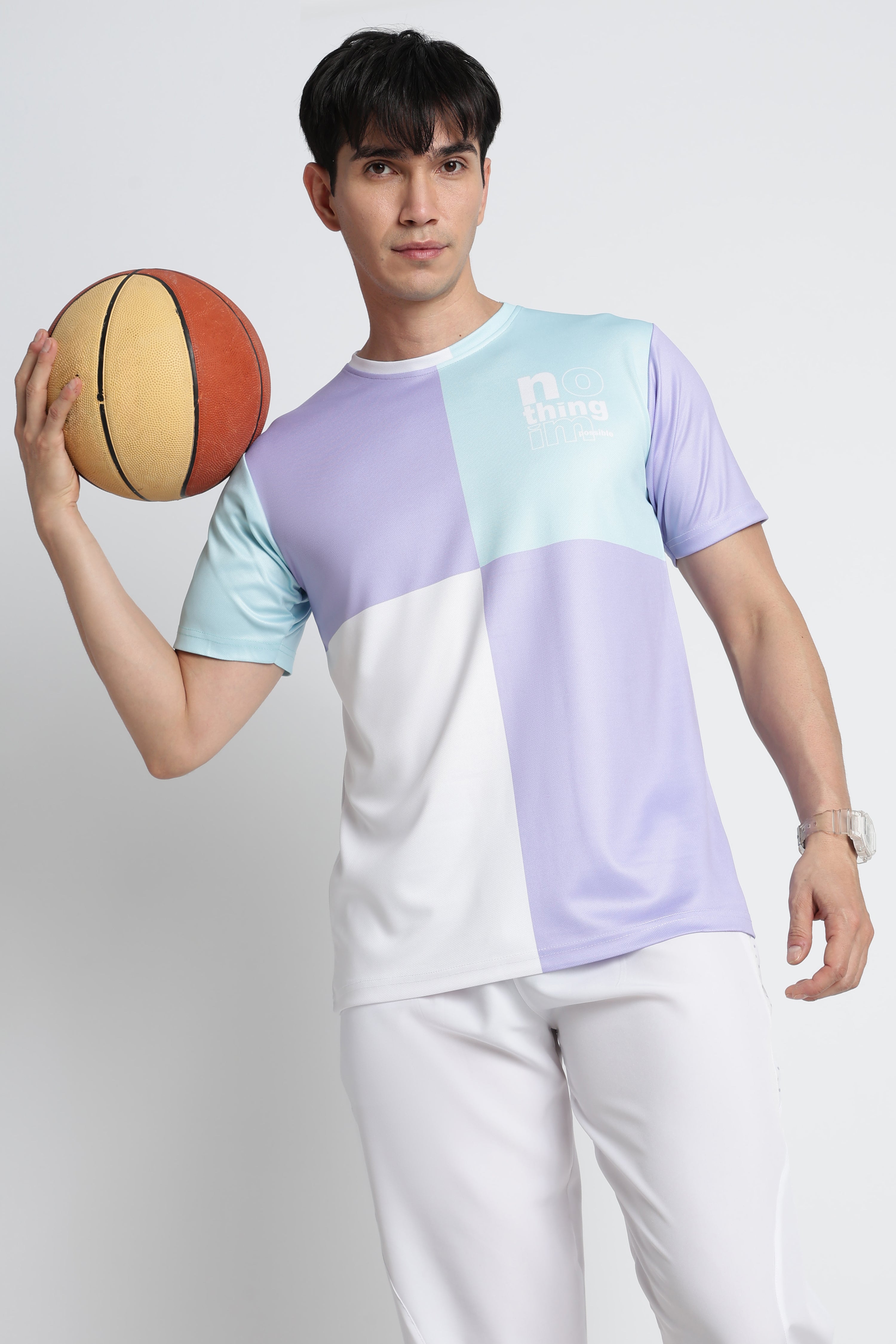 Light Purple Blue Gradient Jersey Tee – Breathable Athleisure Shirt