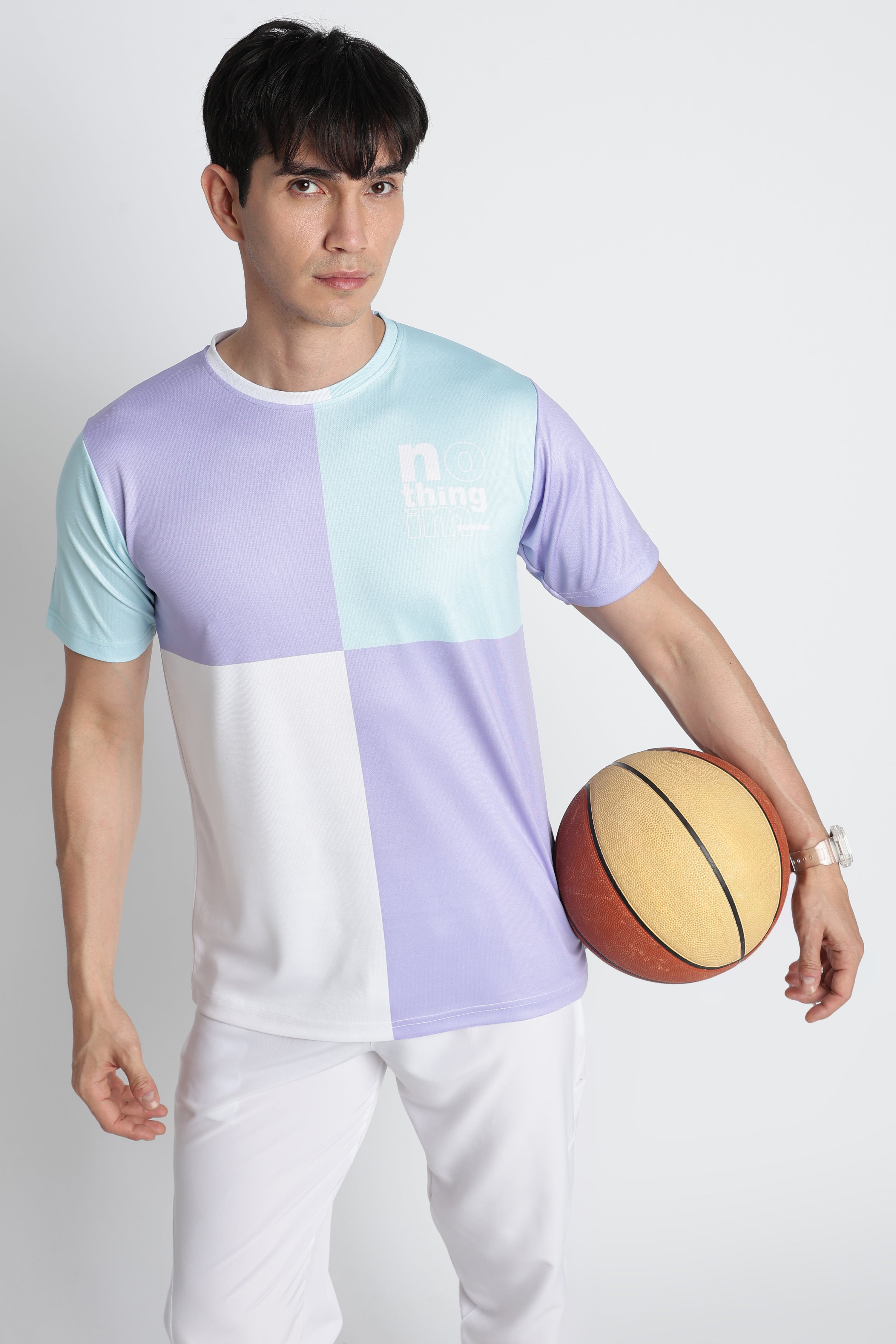 Light Purple Blue Gradient Jersey Tee – Breathable Athleisure Shirt