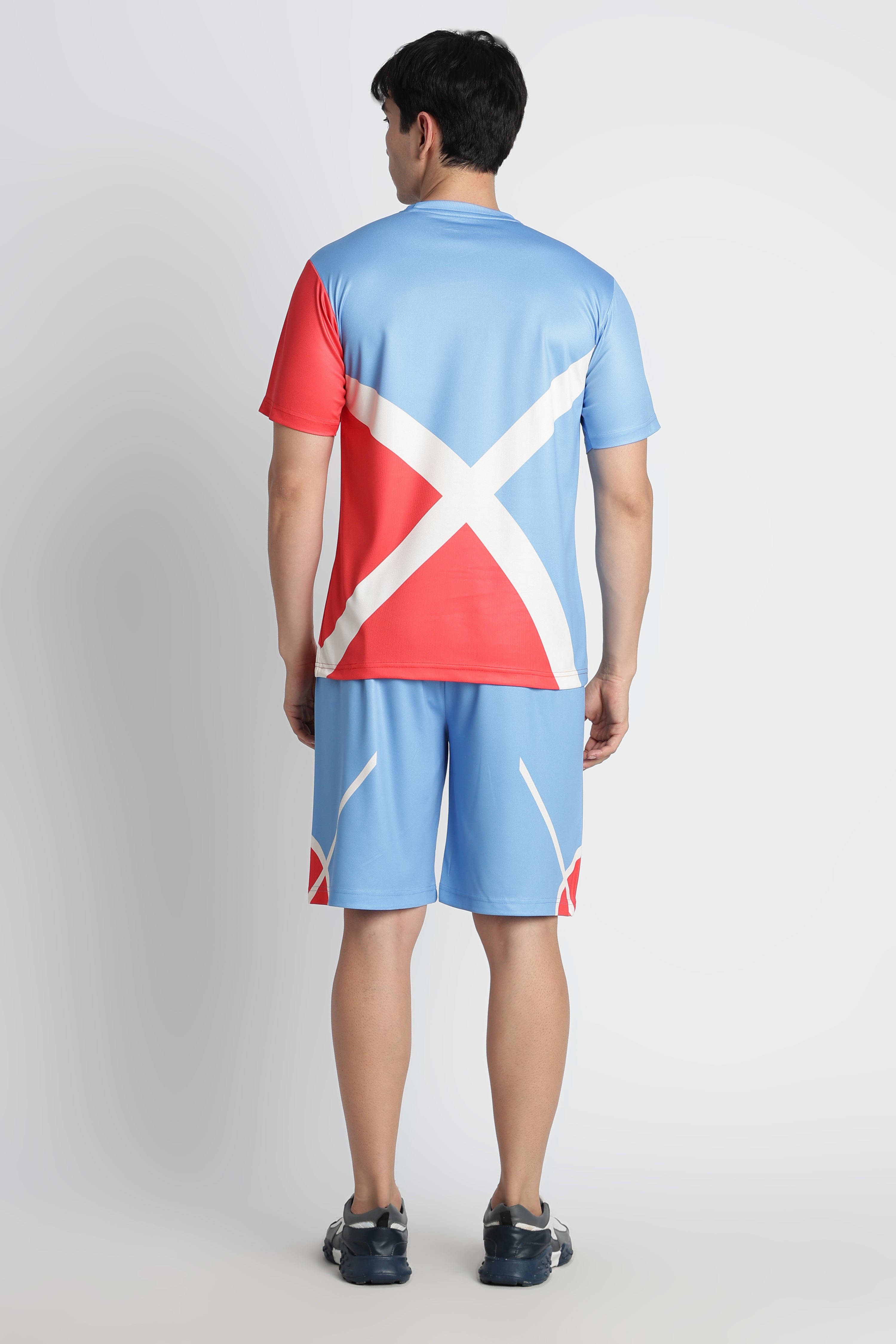 Light Blue Basketball Jersey with Red Graphic – Moisture-Wicking Performance Tee