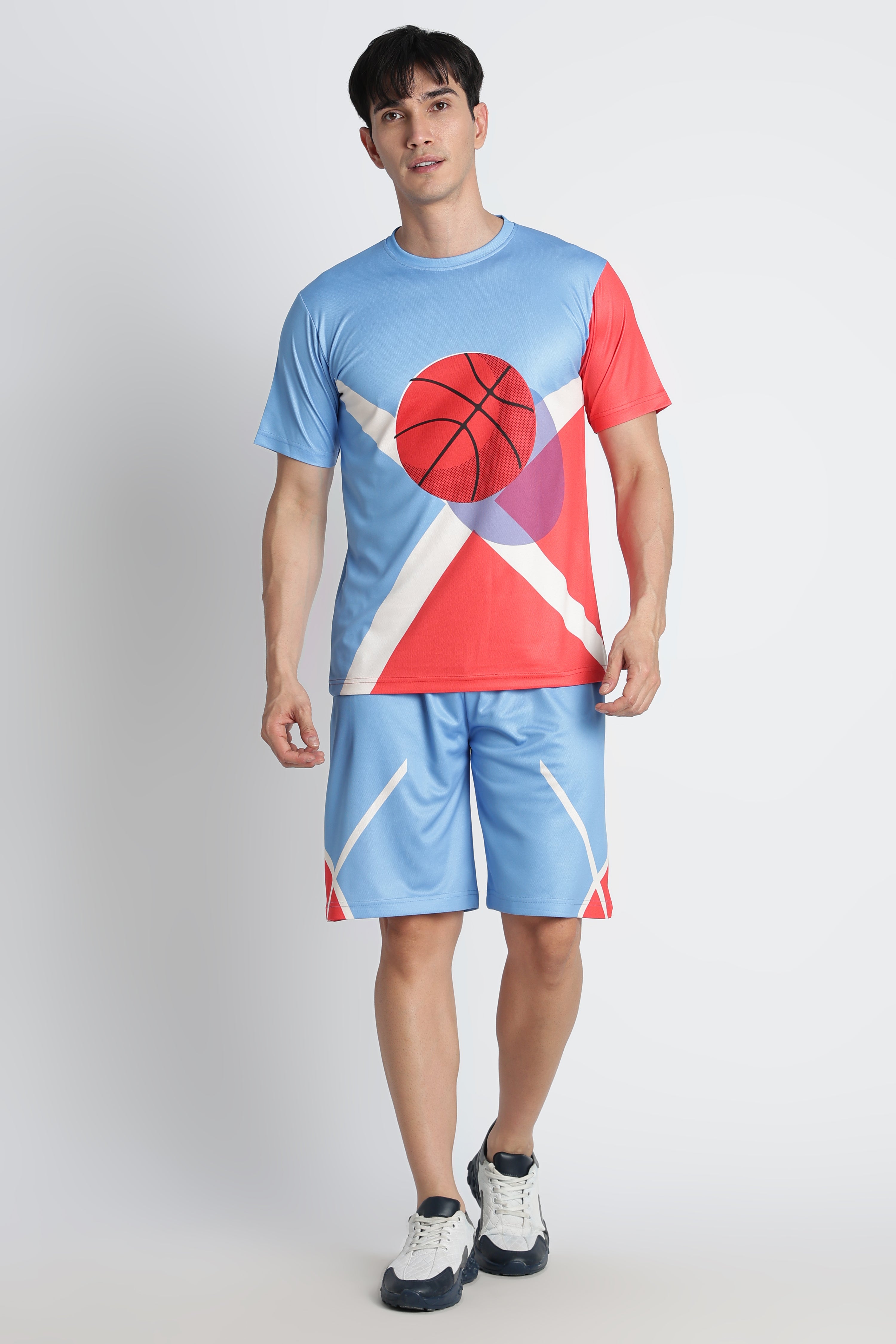 Light Blue Basketball Jersey with Red Graphic – Moisture-Wicking Performance Tee