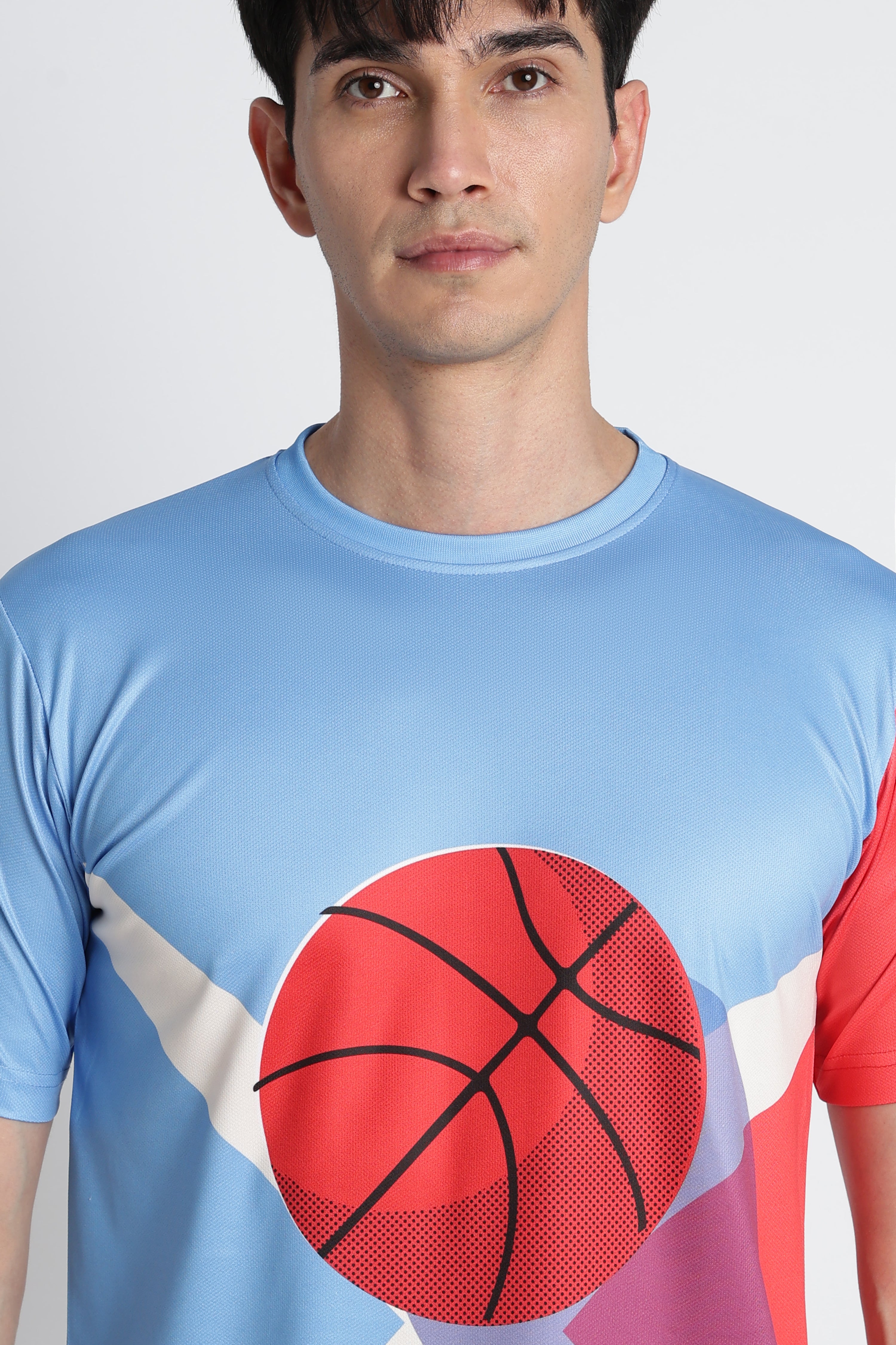 Light Blue Basketball Jersey with Red Graphic – Moisture-Wicking Performance Tee