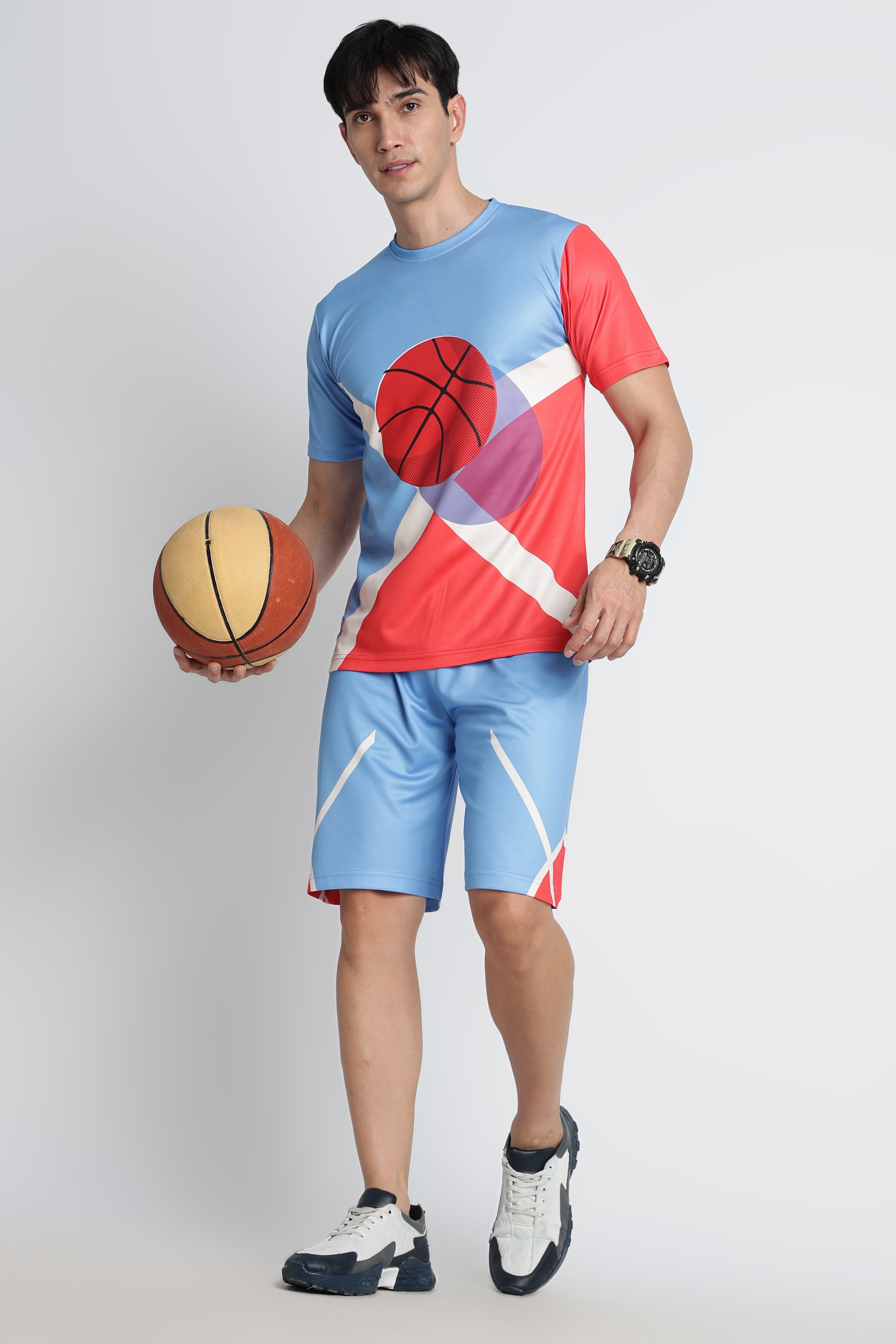 Light Blue Basketball Jersey with Red Graphic – Moisture-Wicking Performance Tee