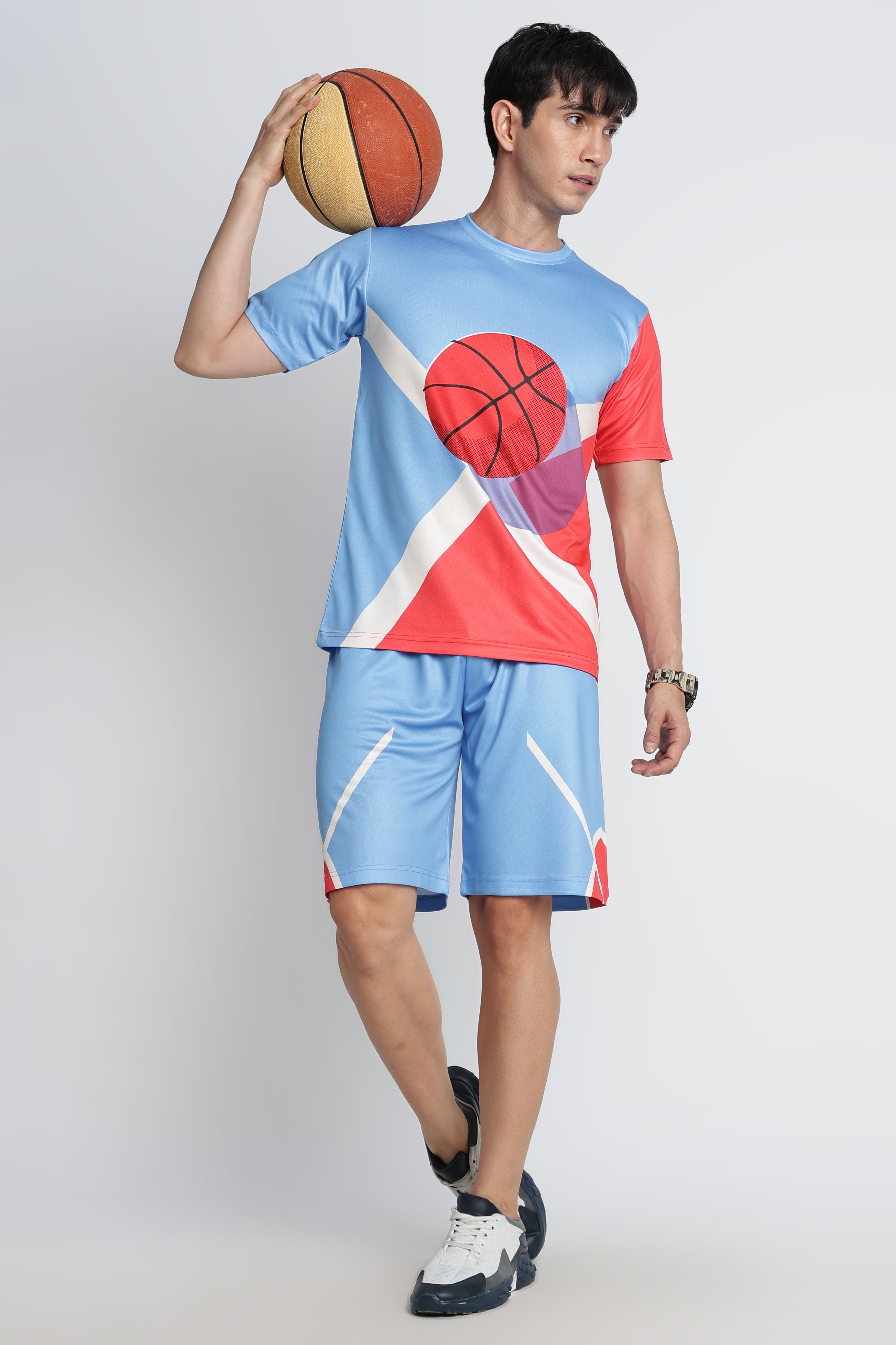 Light Blue Basketball Jersey with Red Graphic – Moisture-Wicking Performance Tee