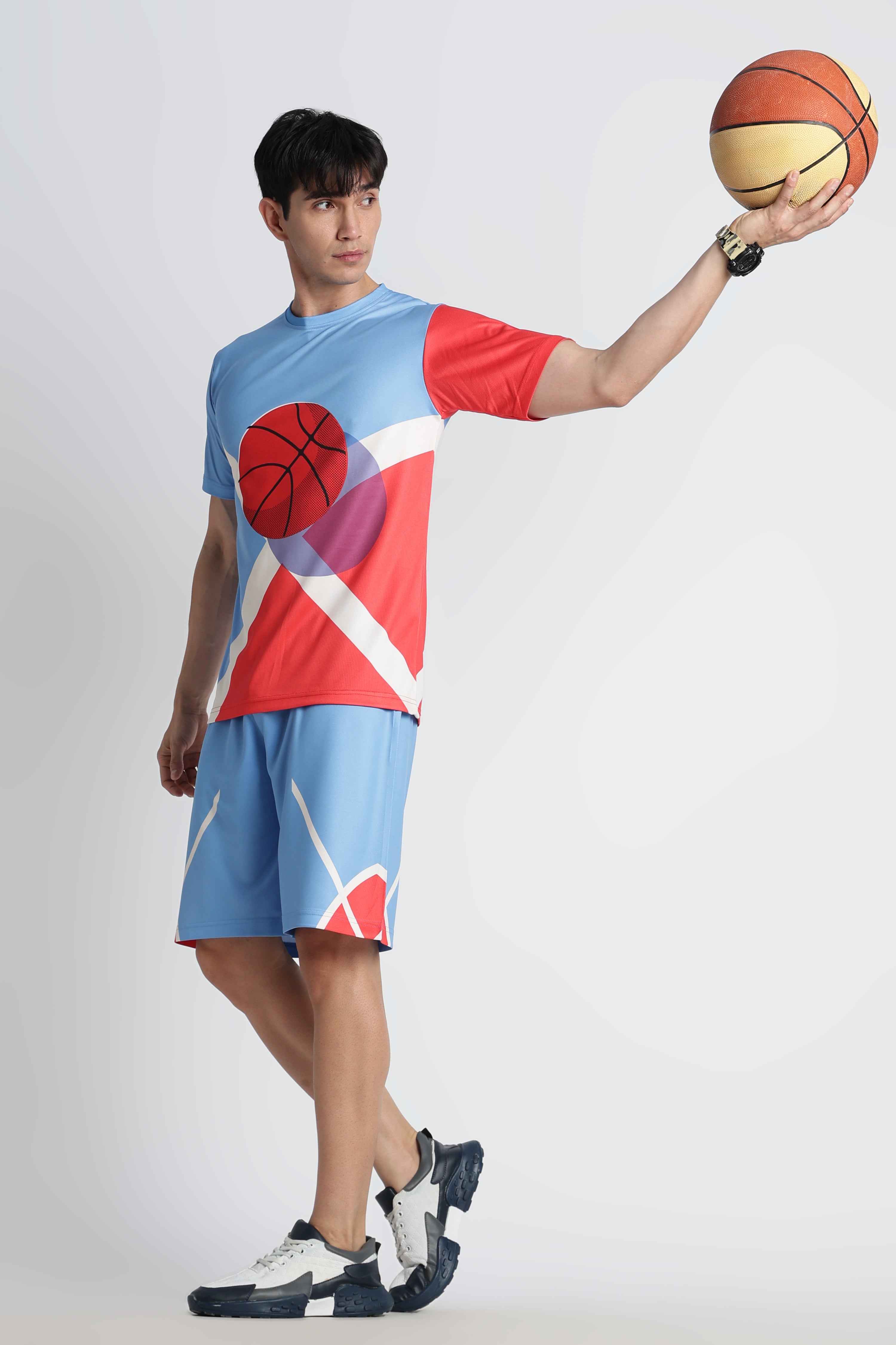 Light Blue Basketball Jersey with Red Graphic – Moisture-Wicking Performance Tee