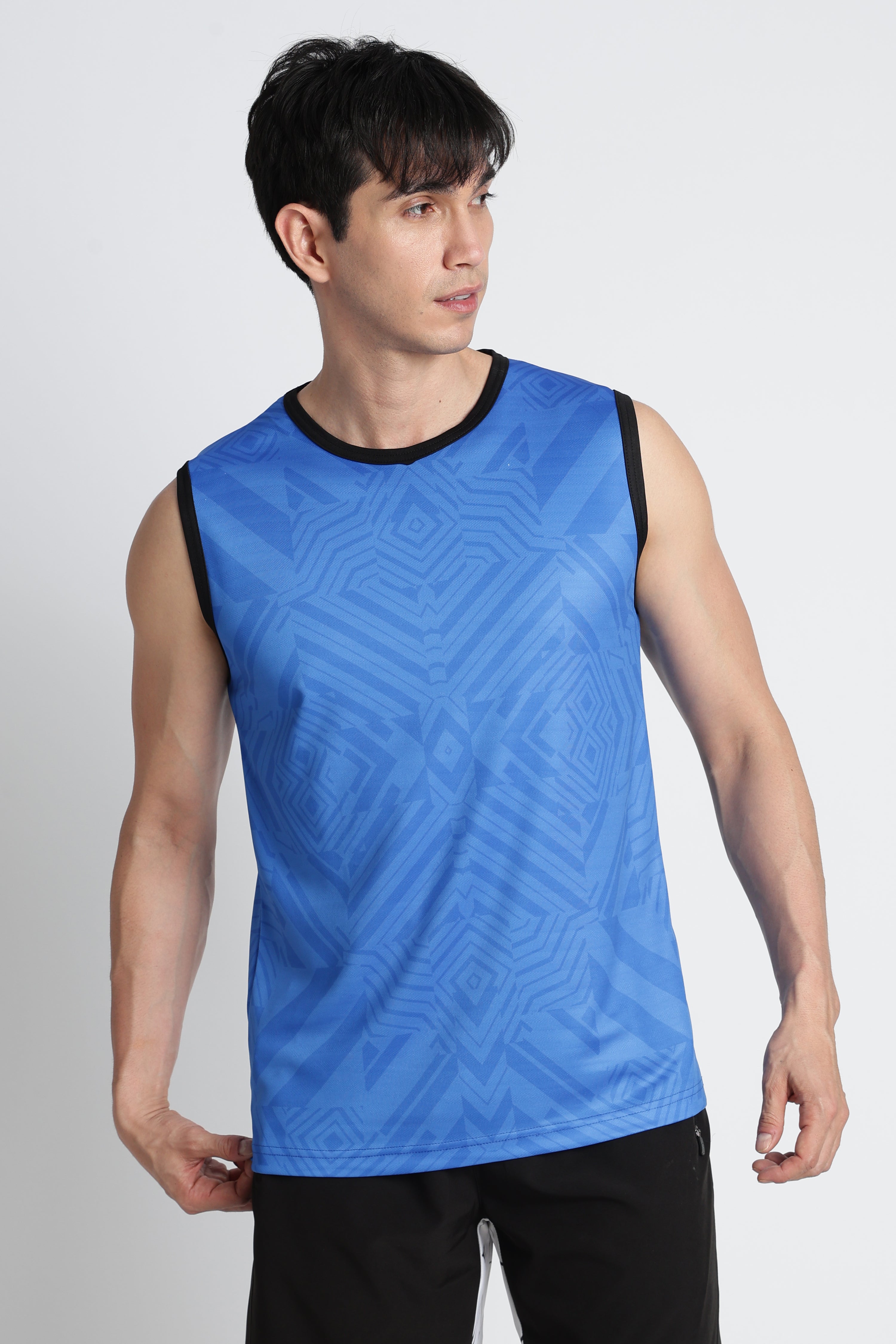 Blue Geometric Tank Top – Breathable Activewear for Workouts