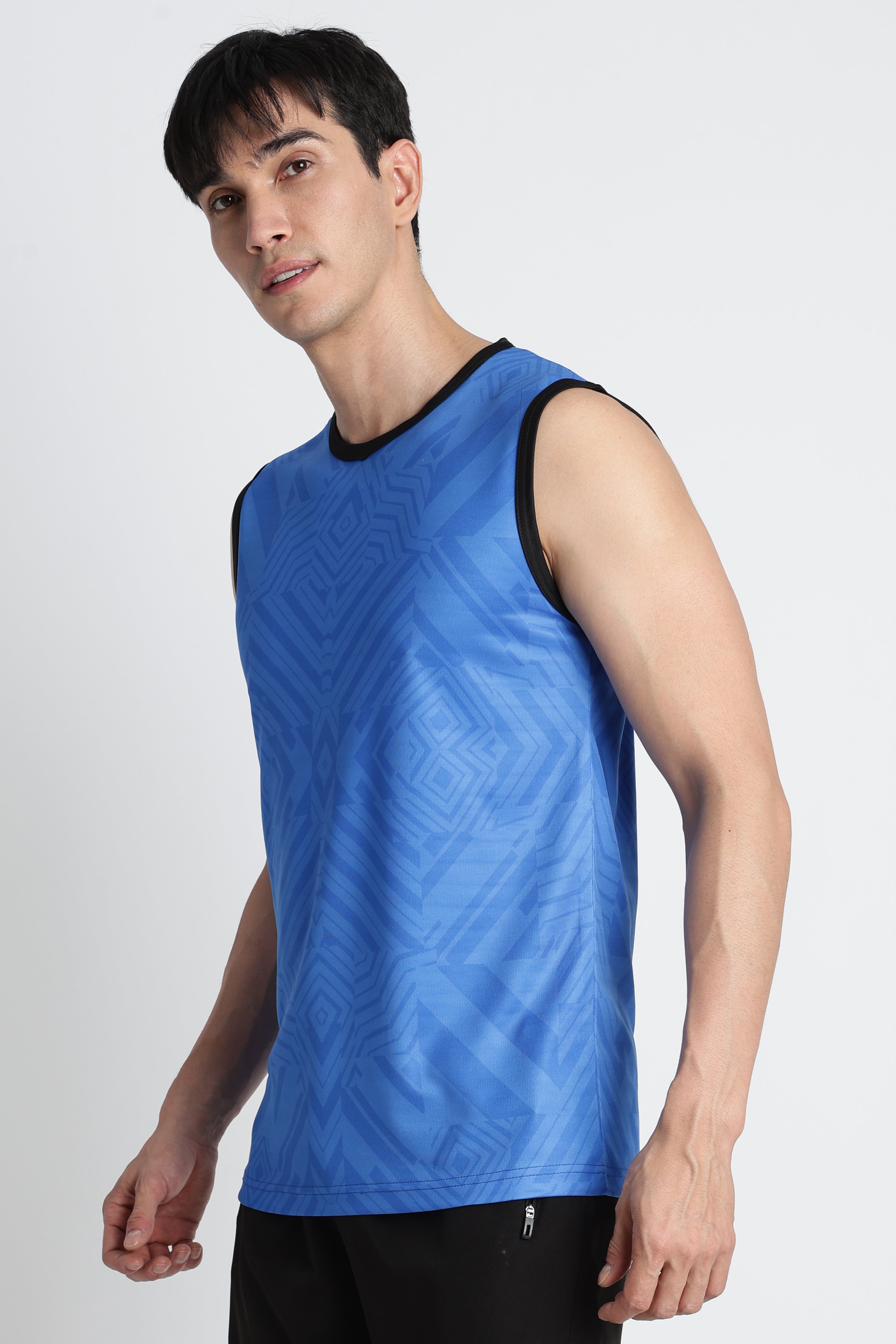Blue Geometric Tank Top – Breathable Activewear for Workouts