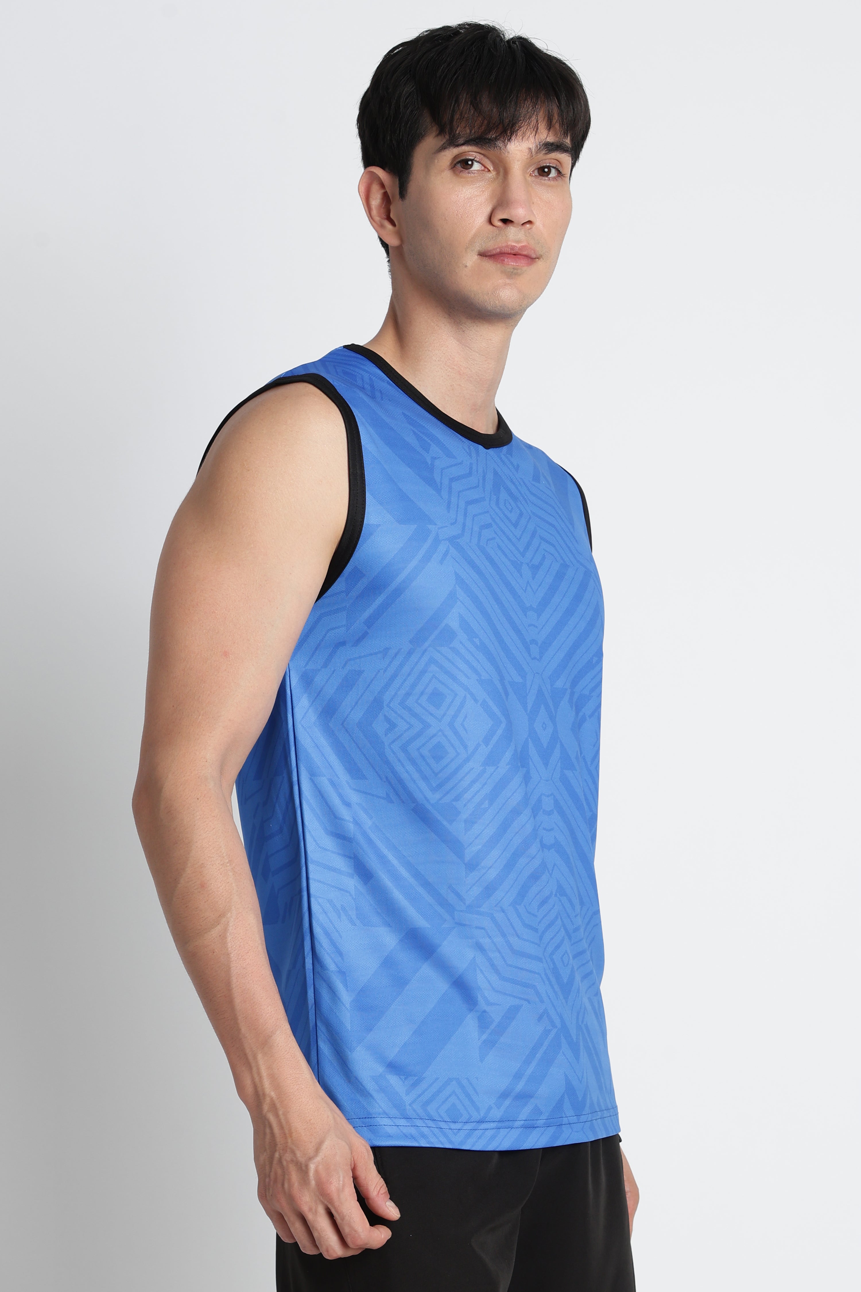Blue Geometric Tank Top – Breathable Activewear for Workouts