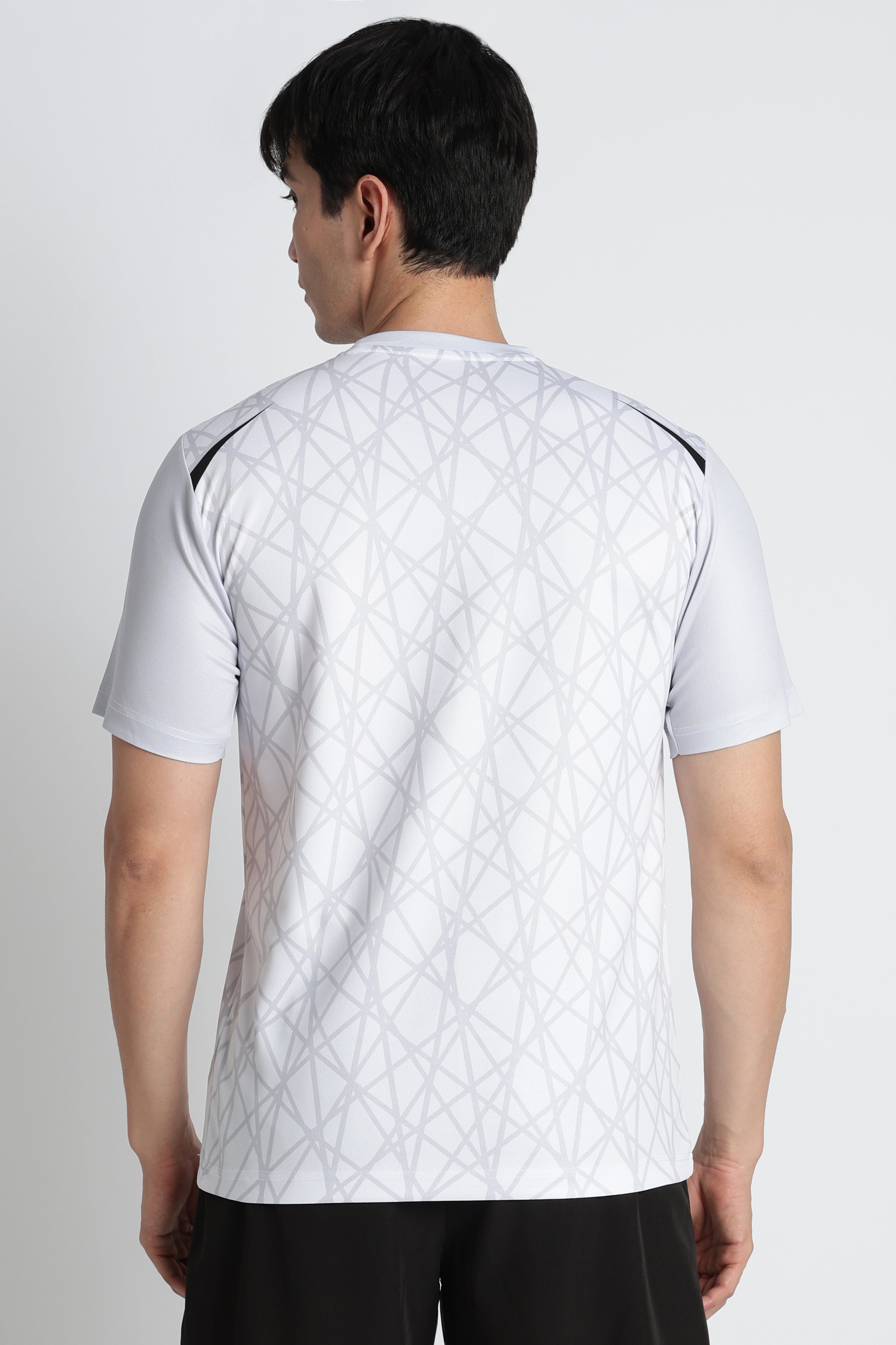 White Geometric Tee – Breathable Activewear for Workouts