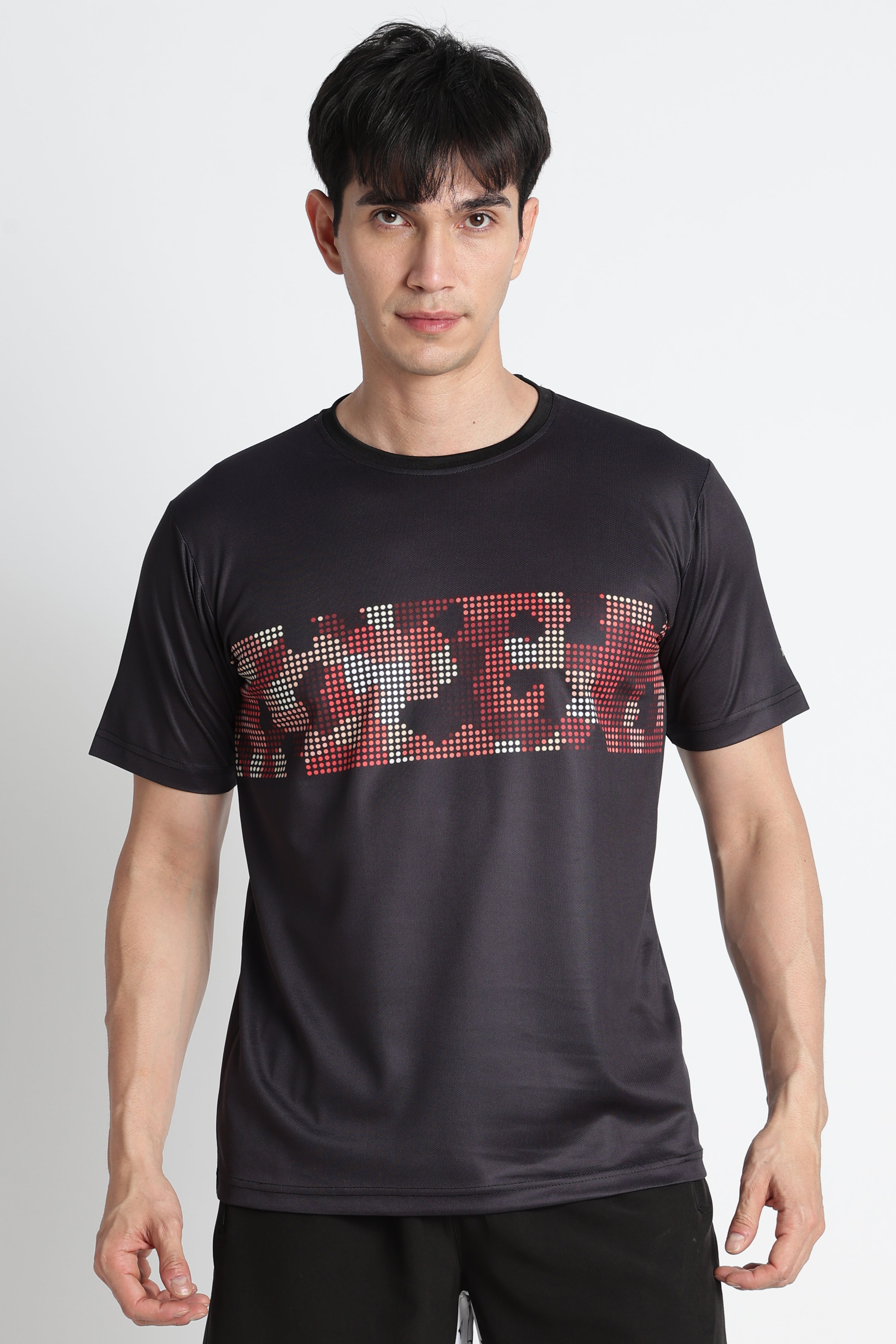 Black Pixel Graphic Jersey – Bold Red-White Activewear Tee for Gym & Training