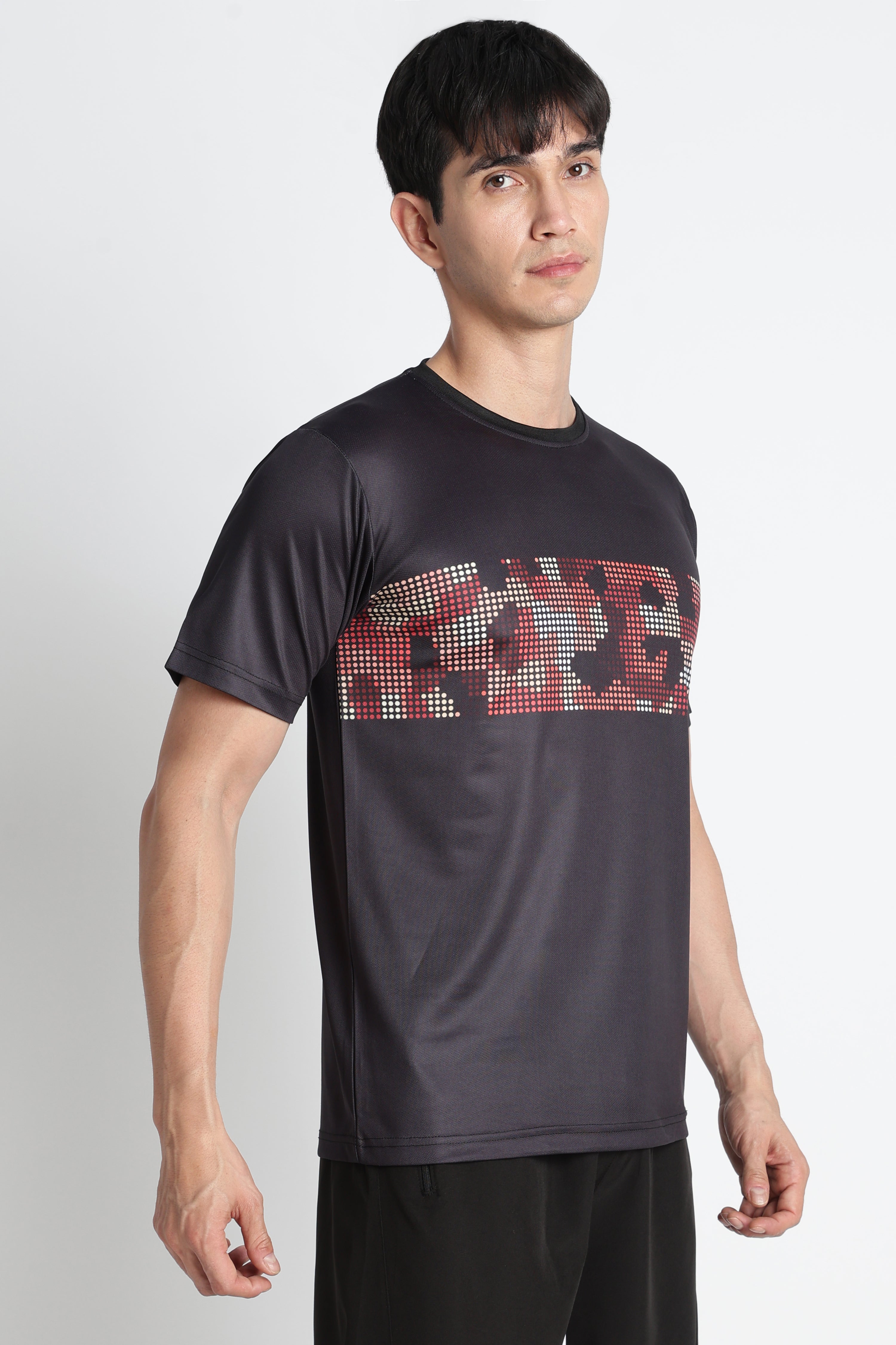 Black Pixel Graphic Jersey – Bold Red-White Activewear Tee for Gym & Training