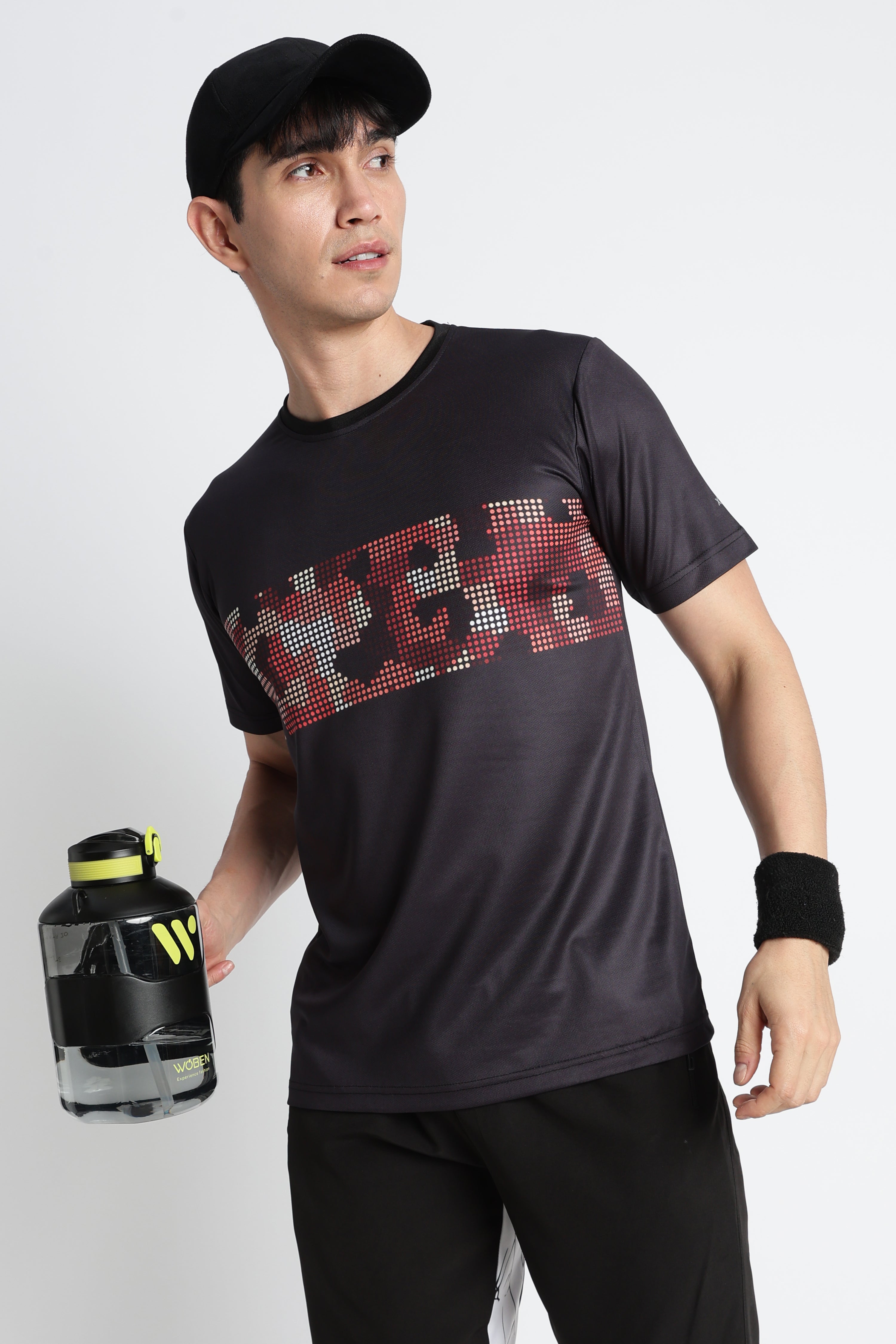 Black Pixel Graphic Jersey – Bold Red-White Activewear Tee for Gym & Training